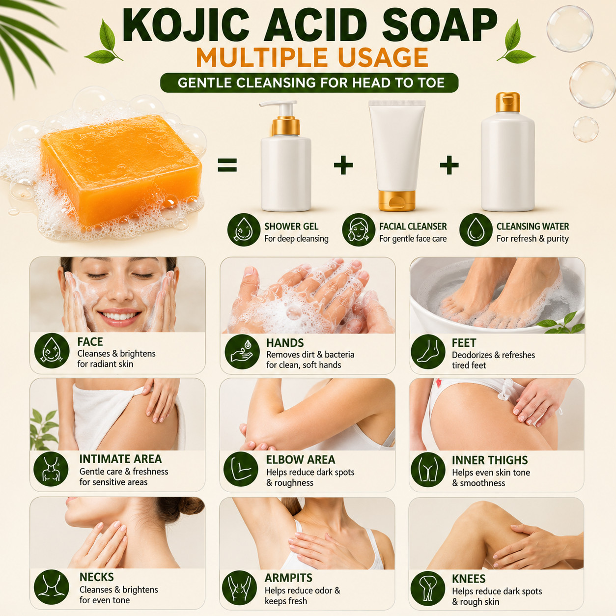 Kojic Acid Soap with Turmeric & Vitamin C 2 Pack + Soap Holder & Mesh Bag