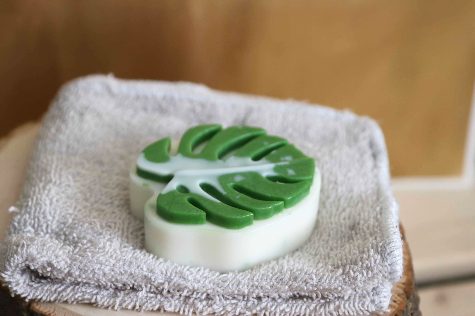 Monstera Shaped Green and White Body Bar Soap for Body and Hands