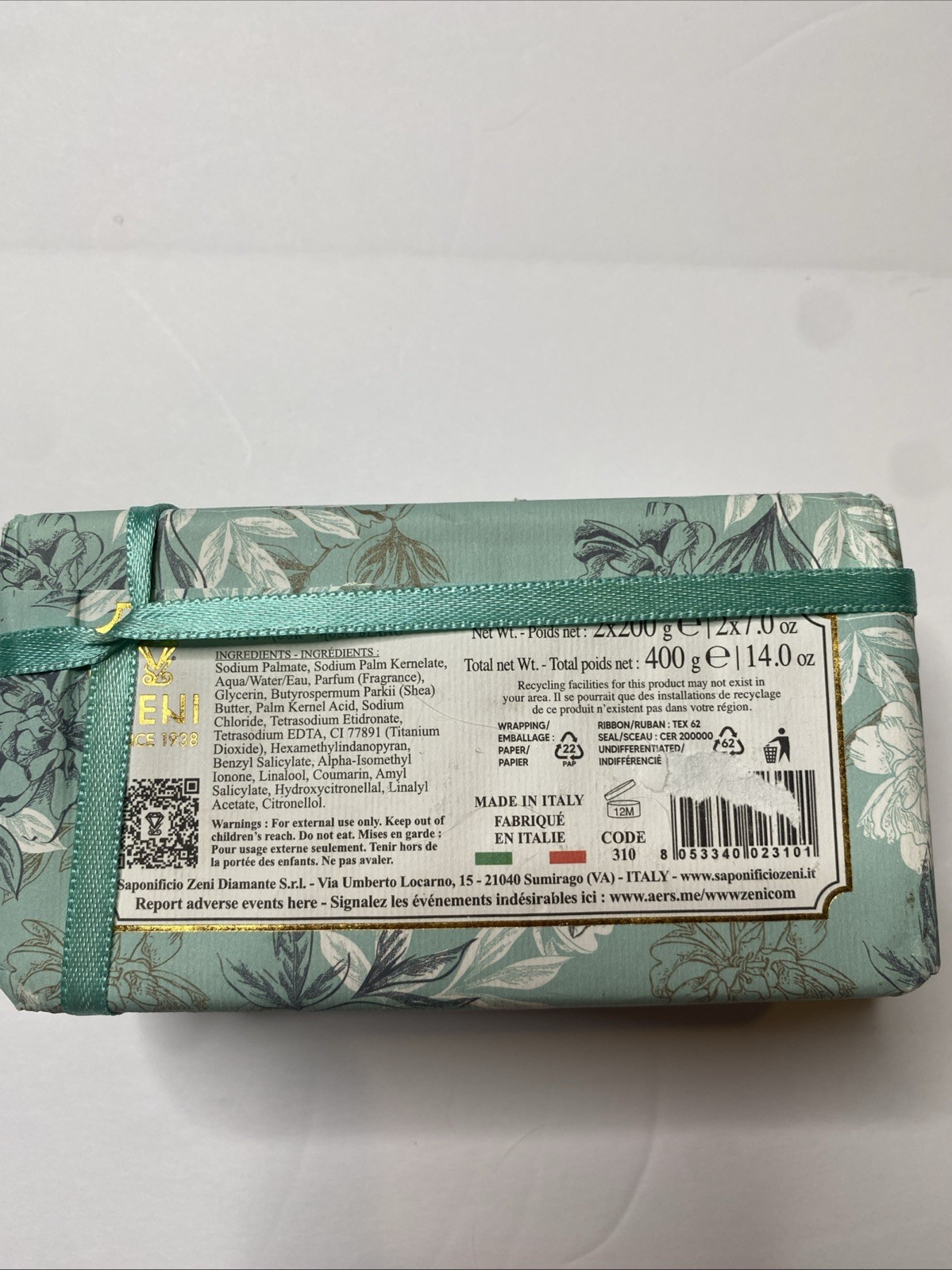 ZENI 2 Bars Of Soap 7.0 Oz Each – White Musk Fine Triple Milled New