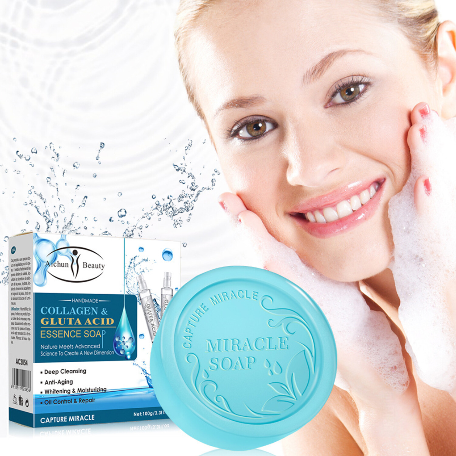 Collagen Gluta Essence Handmade Soap 100g Anti-Aging Deep Cleansing Bar