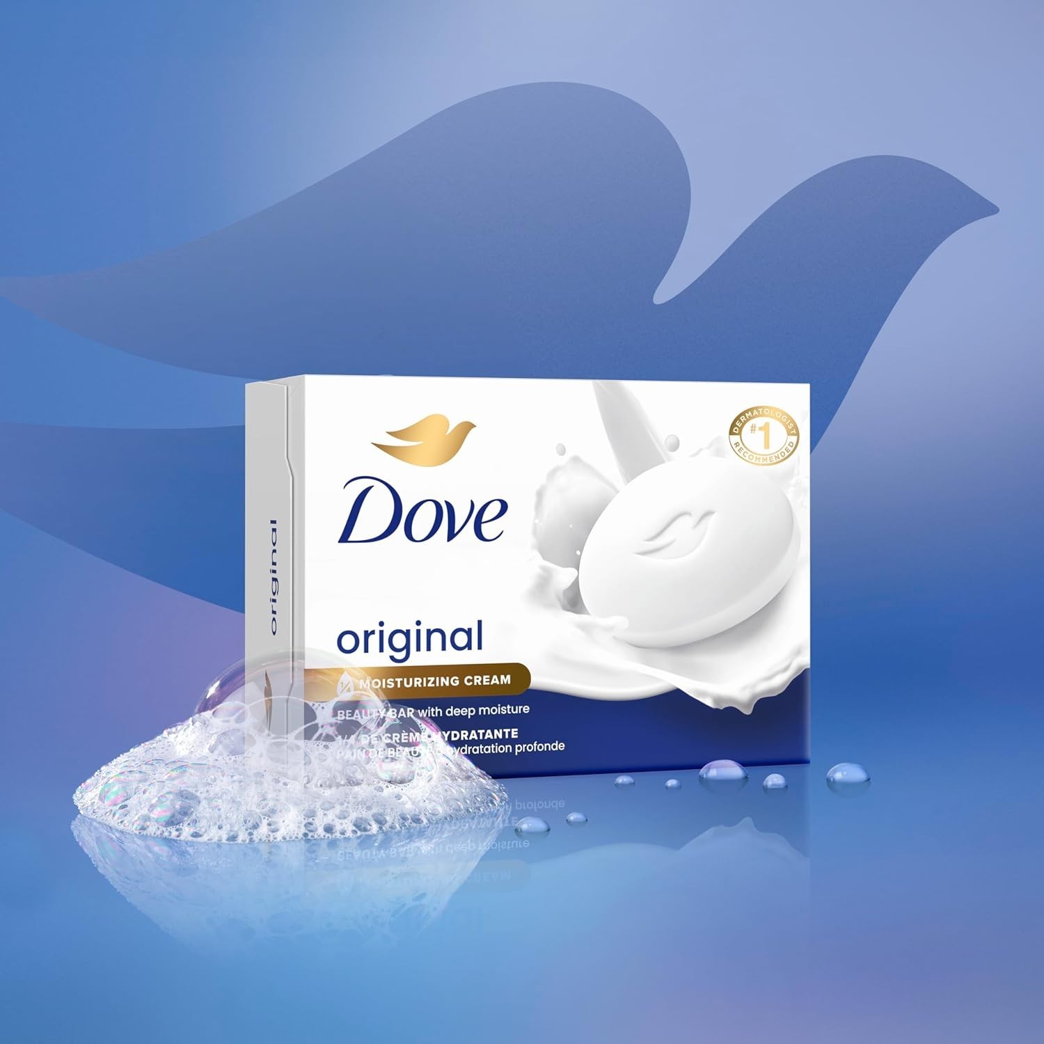 Dove Beauty Bar Soap Original 8 Count for Softwith 1/4 Moisturizing Cream 3.75oz