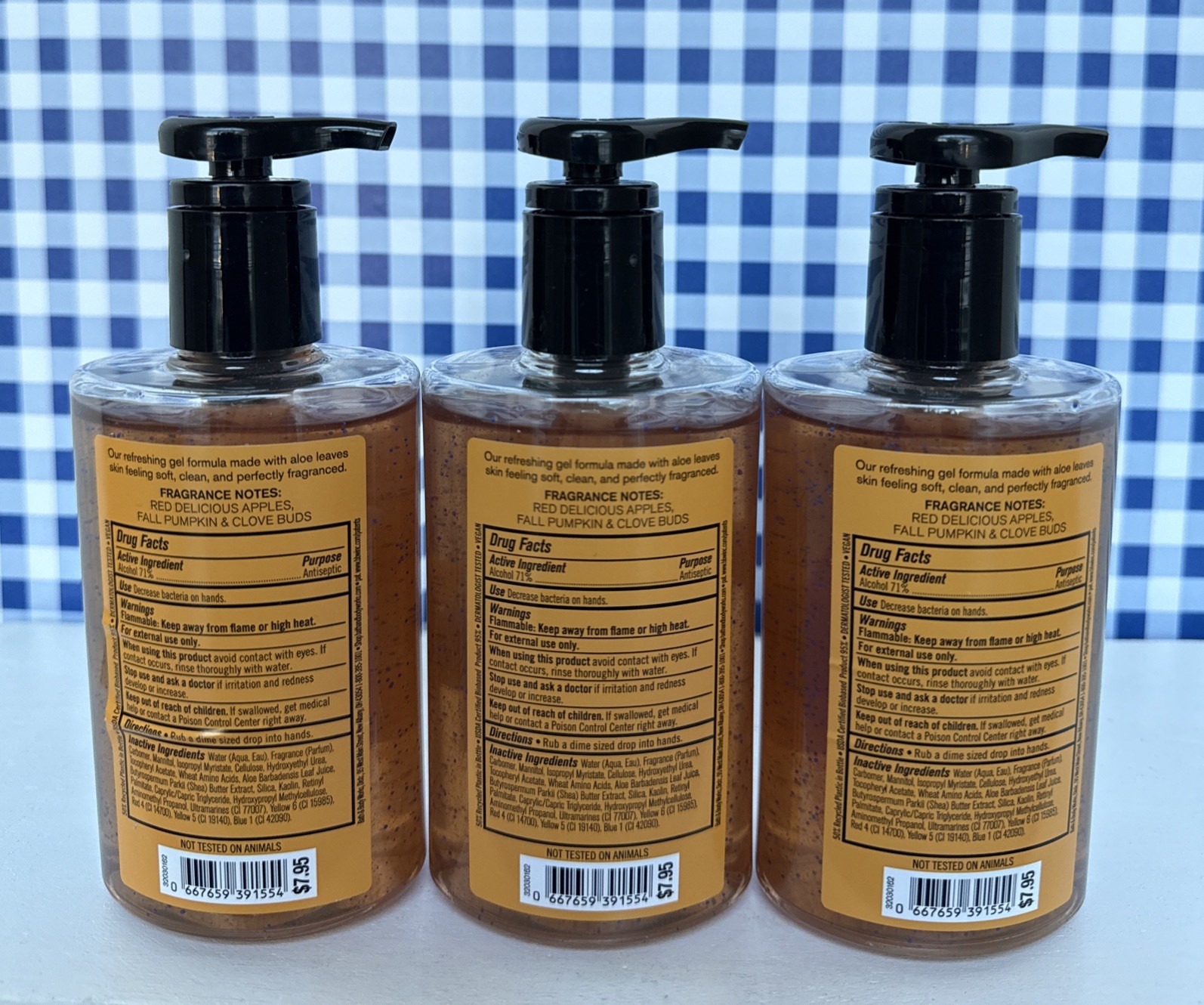 3X ~ Bath & Body Works ~ ANTI-BACTERIAL HAND GEL PUMP SANITIZER ~ PUMPKIN APPLE