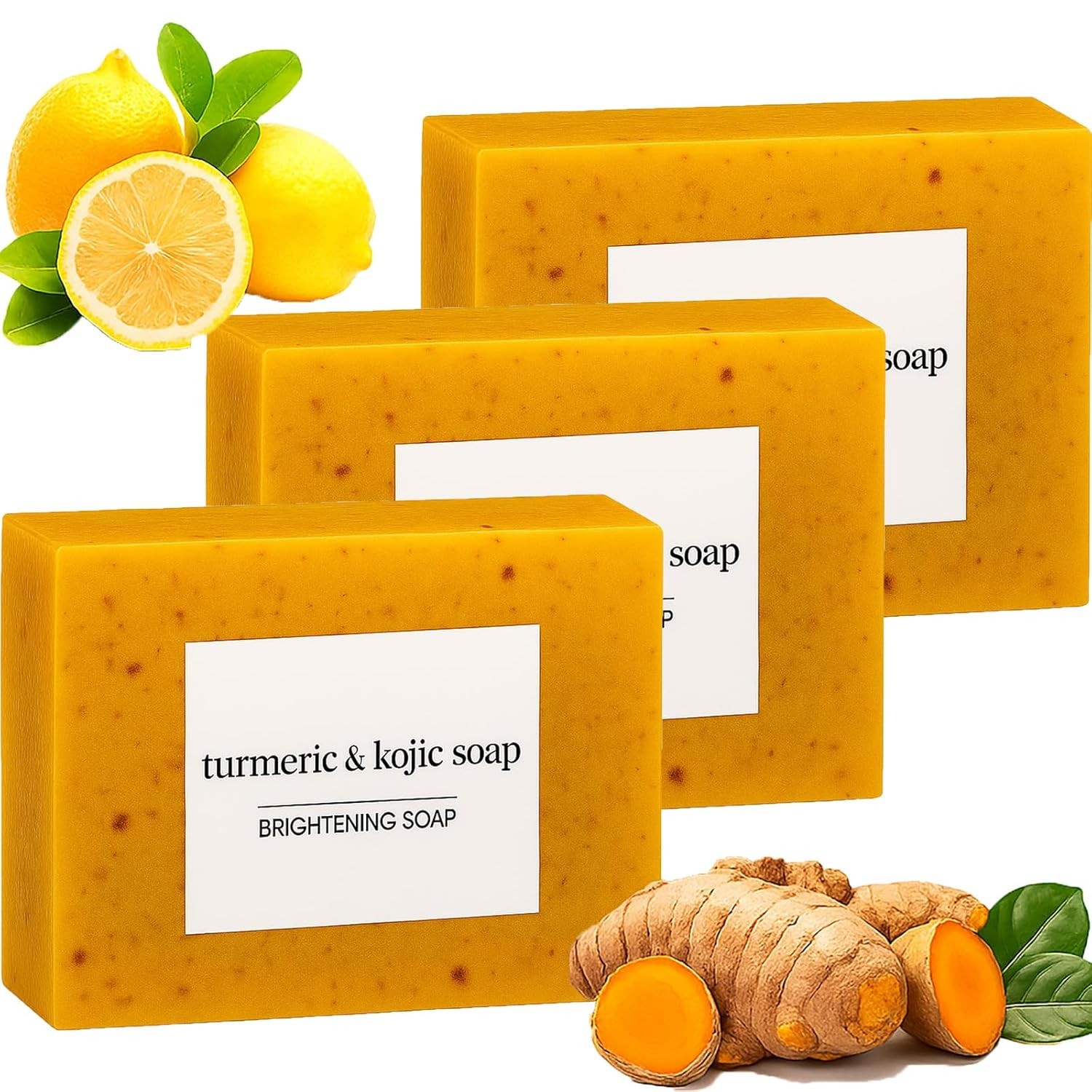 3 Pc Turmeric Glow Dark Spot Remover Soap Bars with Vitamin C, Retinol, Collagen