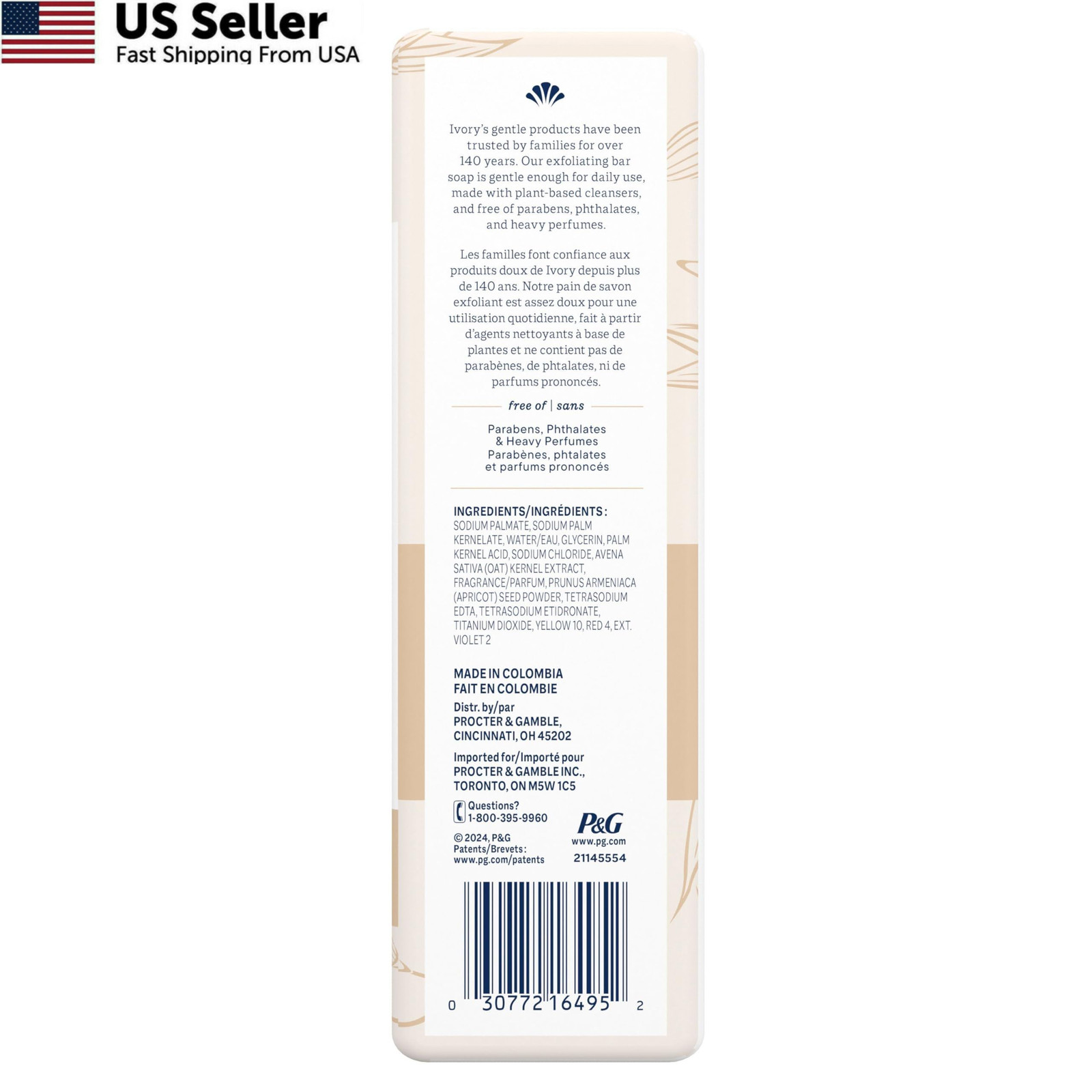 Ivory Exfoliating Bath Bar Soap, Designed for 3.17 Ounce (Pack of 8), Clear
