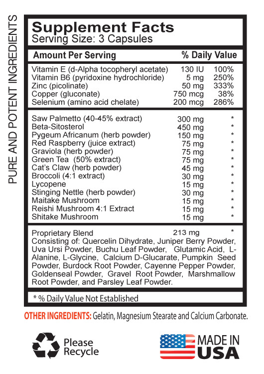 Easy urination no holdup – PROSTATE SUPPORT – Saw Palmetto Extract – 3 Bot 180Ct