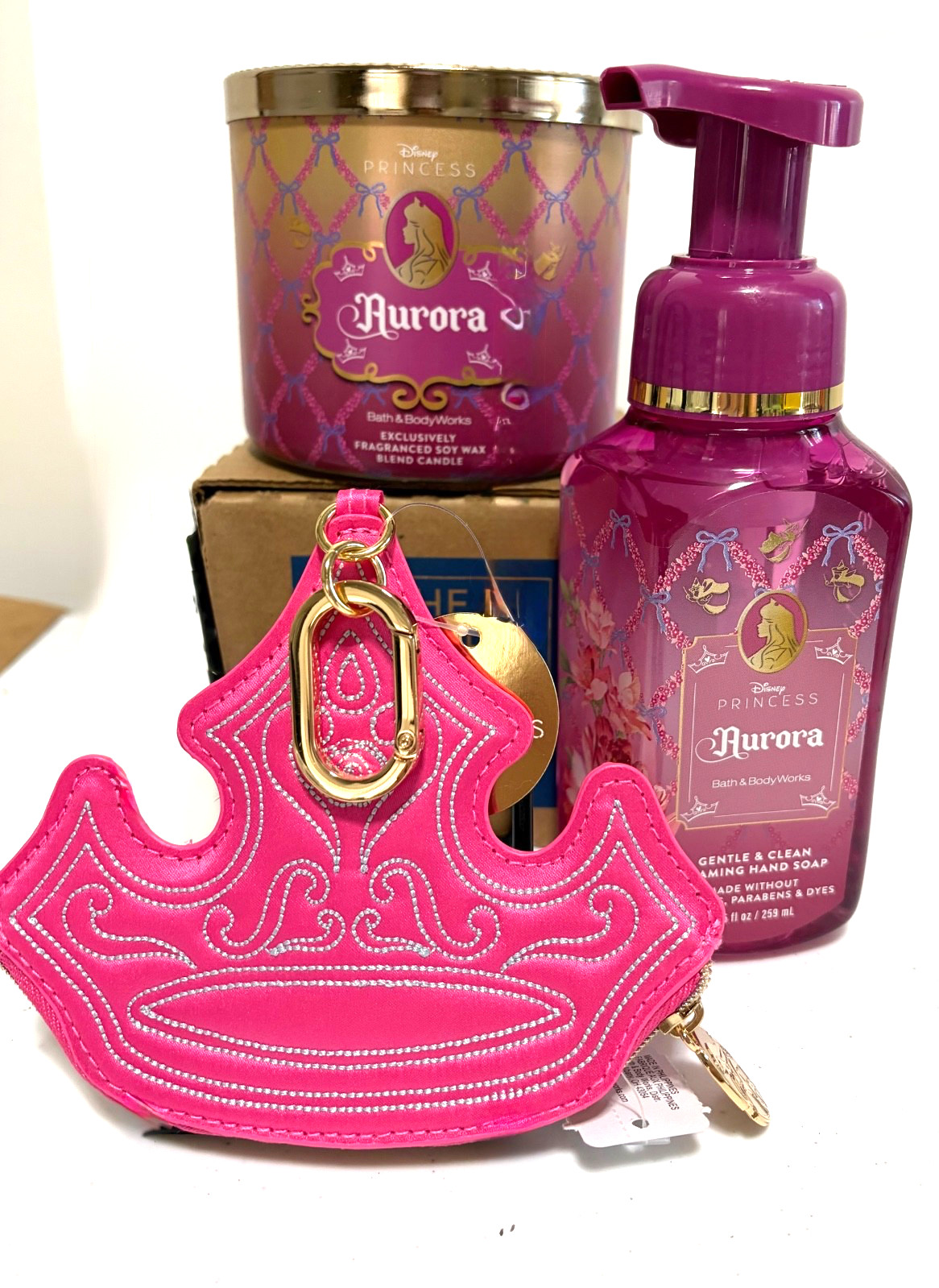 NEW! Bath & Body Works Disney Aurora Coin Purse/3 Wick & Foaming Soap Bundle