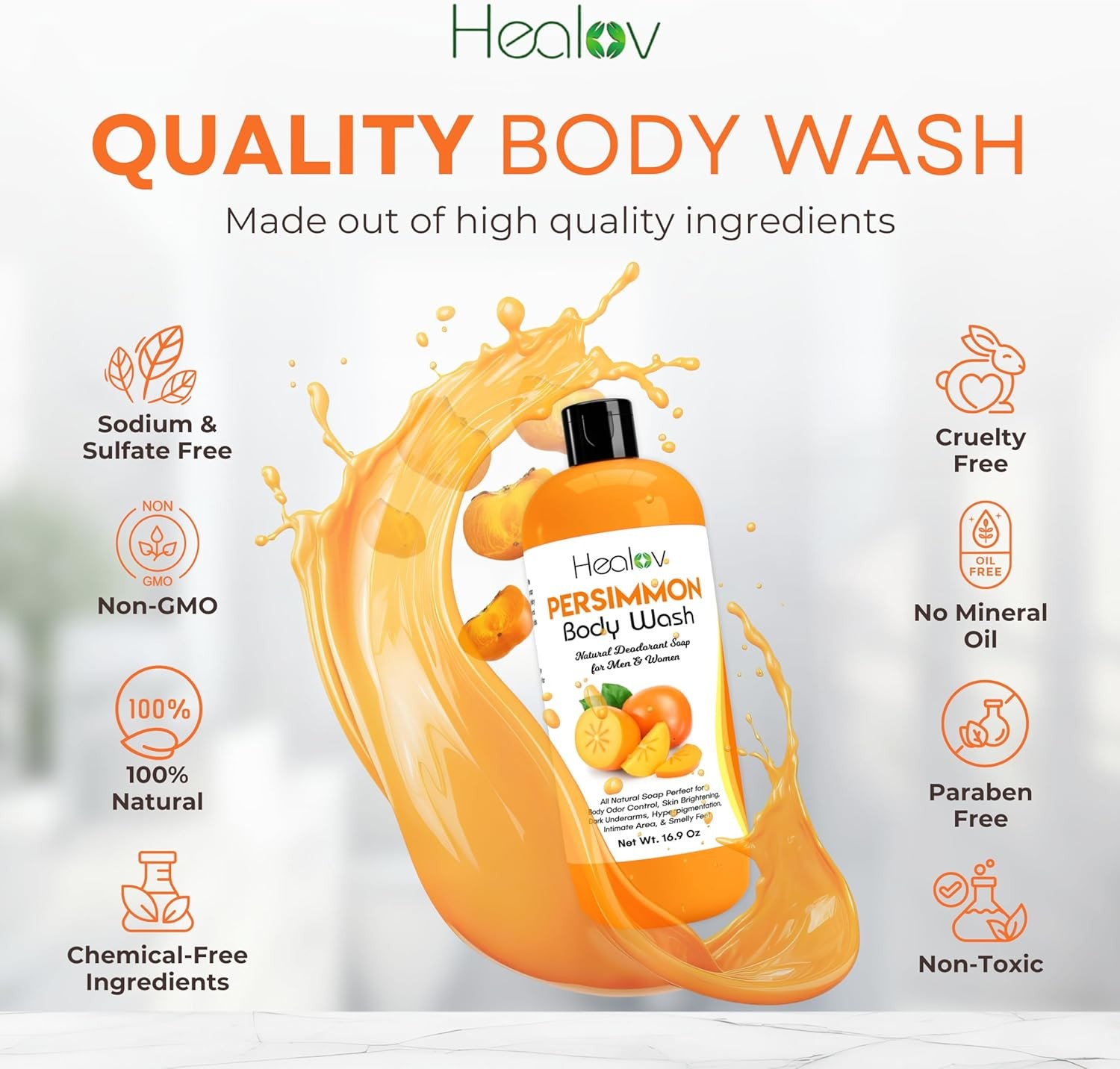 Persimmon Body Wash for Body Odor Control – Purifying Deodorizing Soap for