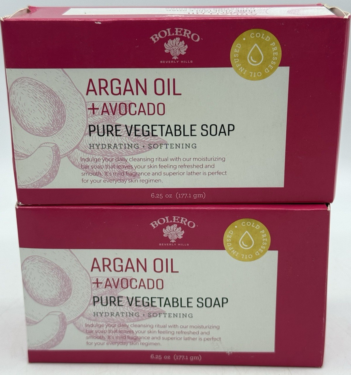 Bolero Pure Vegetable Soap Argan Oil Avocado Hydrating Softening Soap NEW x2