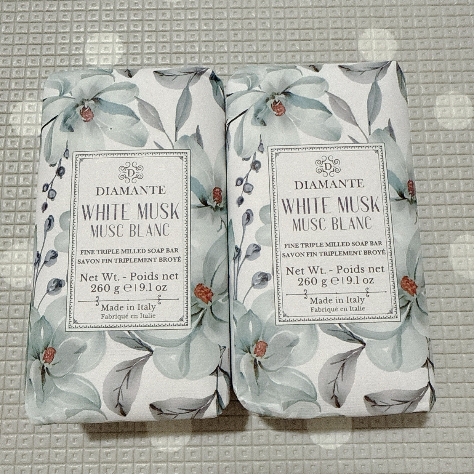 2X Zeni DIAMANTE WHITE MUSK Fine Triple Milled ITALIAN Soap Bar 9.1 Oz