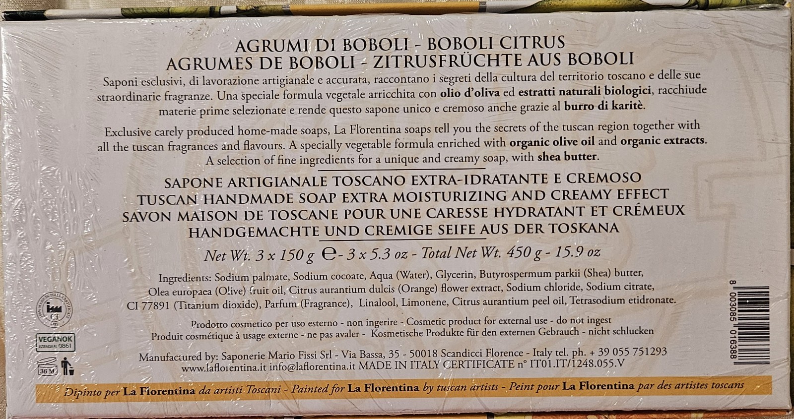 La Florentina Italian Luxury Bar Soap Boboli Citrus Gift Box 3 x 5.3 oz (150g)