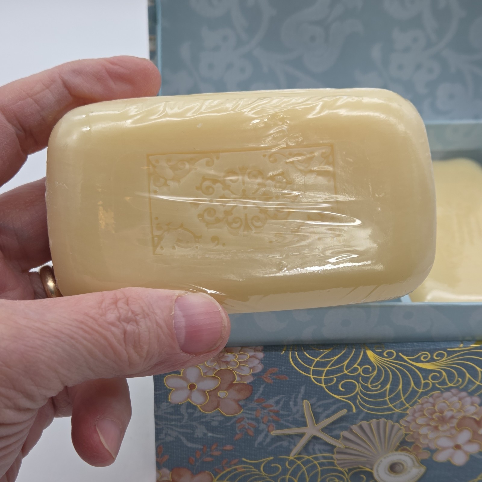 Pooch & Sweetheart Music Box 2 Scented Verbena Soaps Swan Lake Sea Shell Pattern