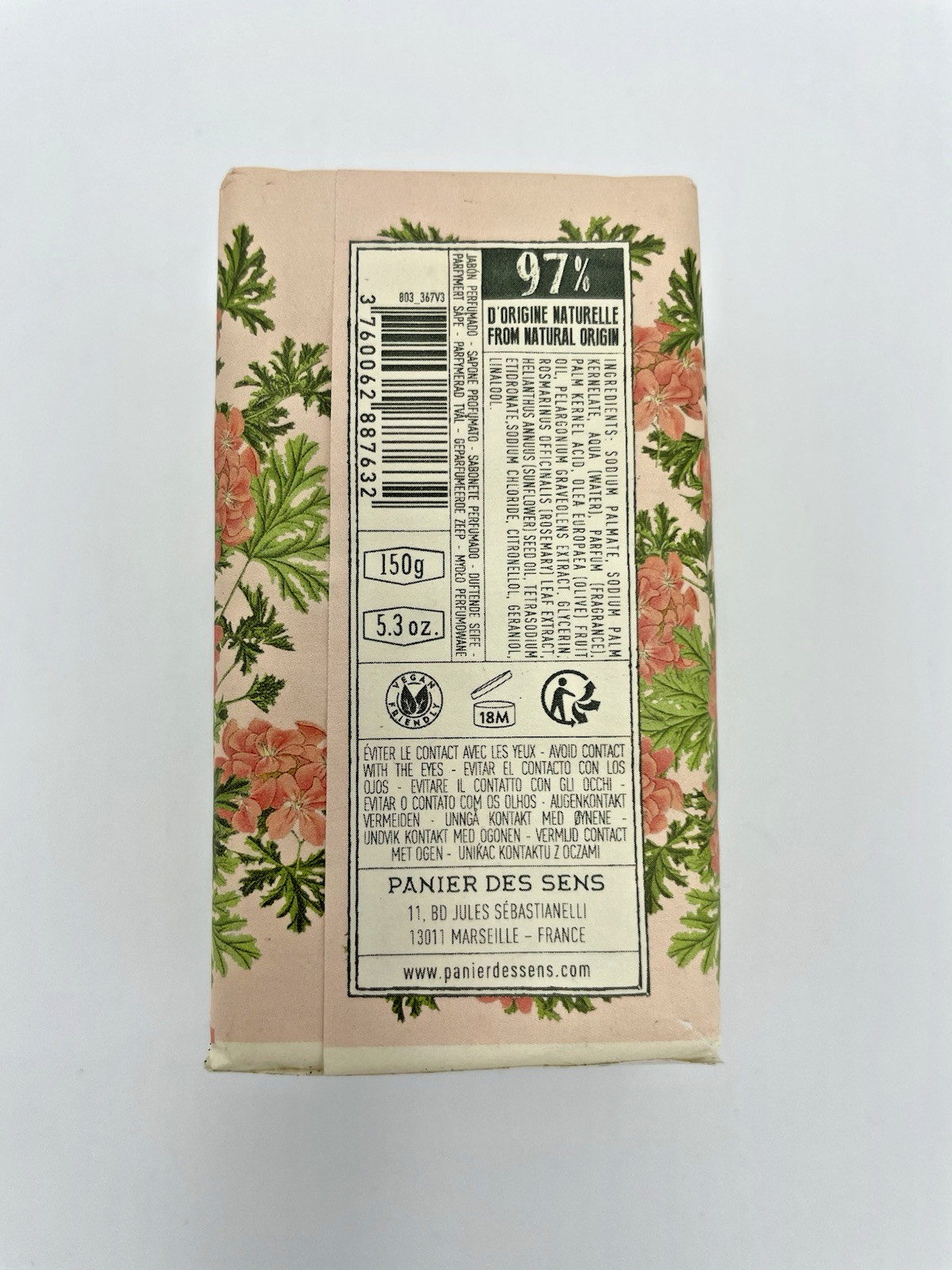 Panier des Sens Rose Geranium Perfumed Soap Bar Made in France NEW 5.3 oz