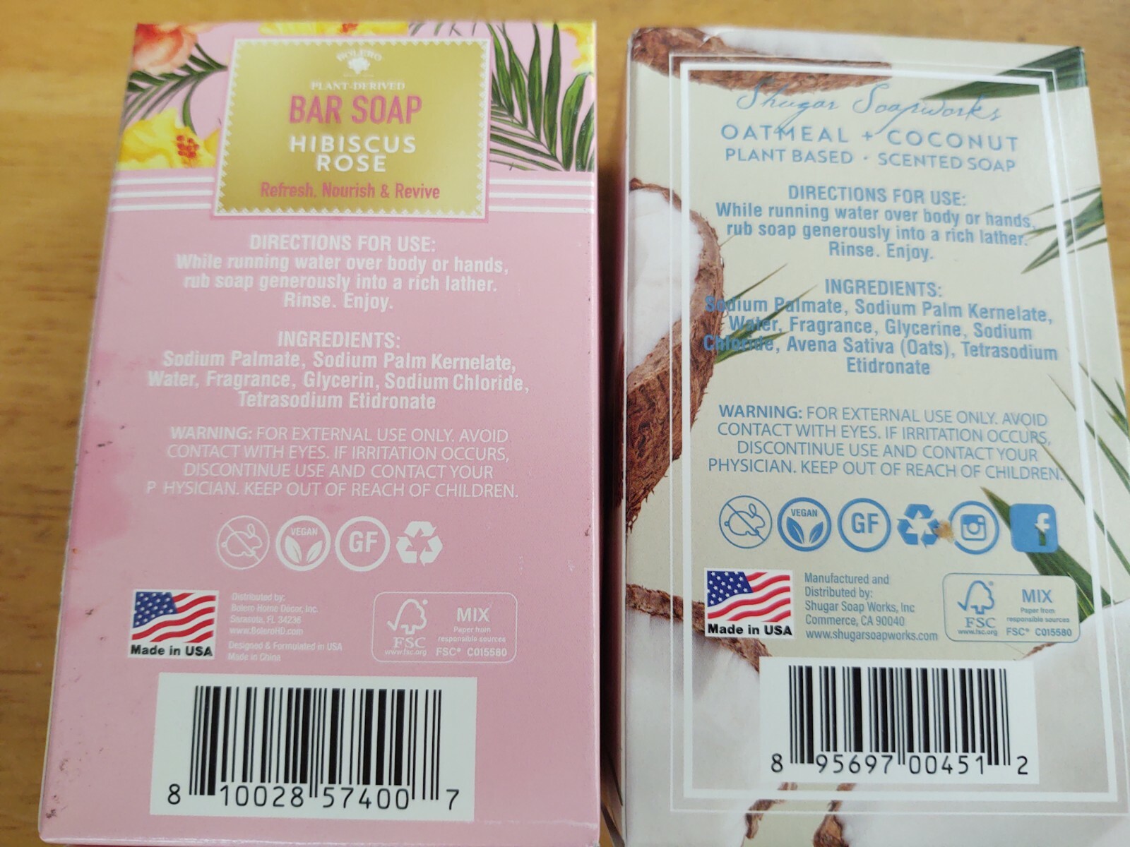 SHUGAR SOAPWORKS OATMEAL&COCONUT/HIBISCUS ROSE 6.25oz.