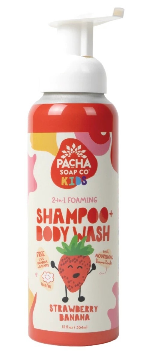 Pacha Soap Co. Strawberry Banana 2 in 1 Shampoo Body Wash 12 Oz