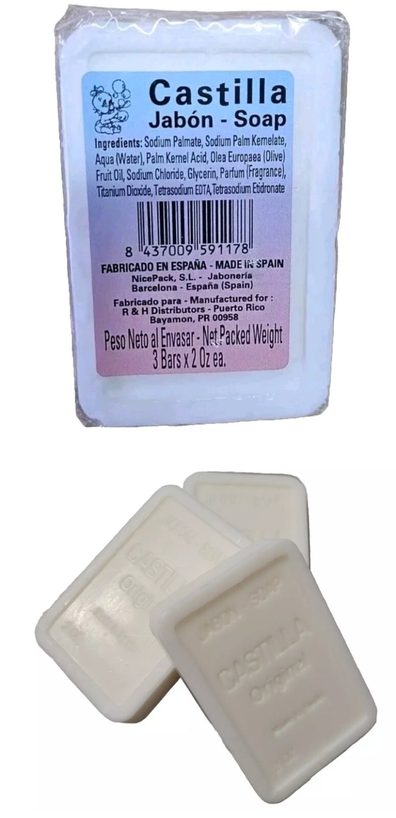 Jabon Castilla Baby Castile Vegetal Oil Soap Bars For Childrens 6 Bars-2 0z.