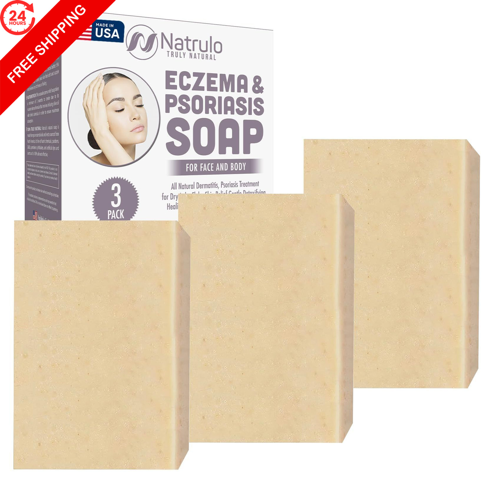 Eczema Soap Bar for Face and Body – All Natural 4 Ounce (Pack of 3)