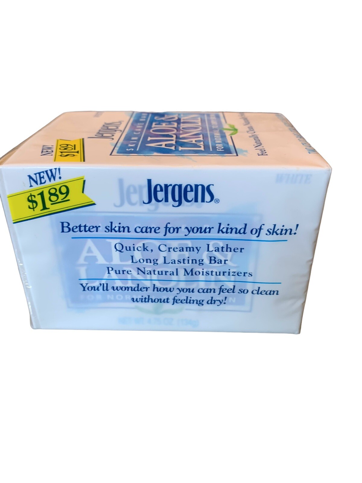 Vtg Jergens Aloe & Lanolin Skin Care Bar Soap 4.75 Oz 2 pack NOS White 1993 90s
