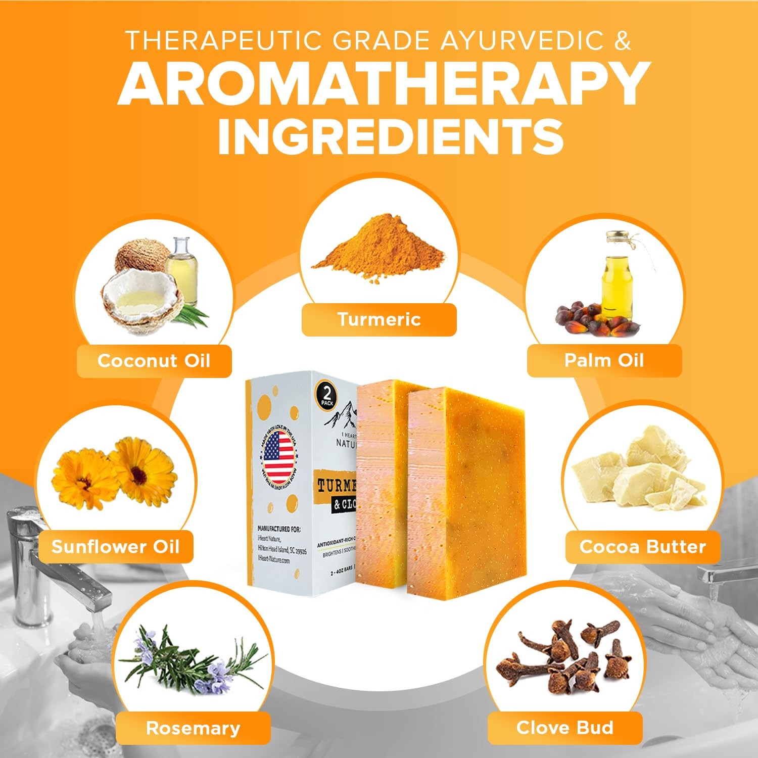 Organic Turmeric Soap for Dark Spots & Acne with Clove Bud (2 Packs) – Face &…