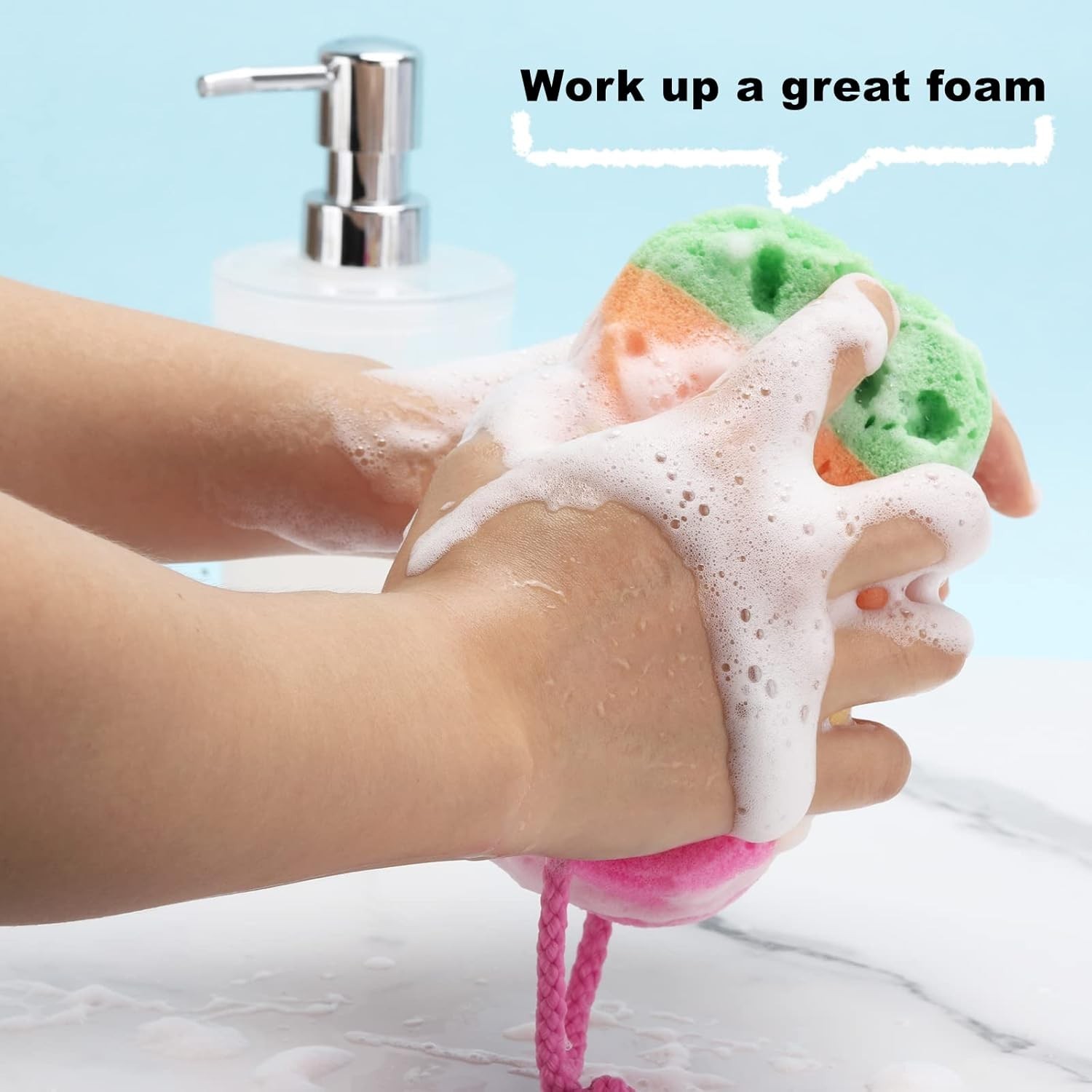 BTYMS 3 Pieces Exfoliating Bath Sponge Body Sponges Shower Loofah Multi Color
