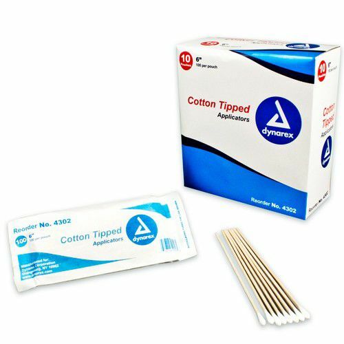 Dynarex Non-sterile Cotton Tipped Applicator 6” Wood Swab Stick – Case of 6000