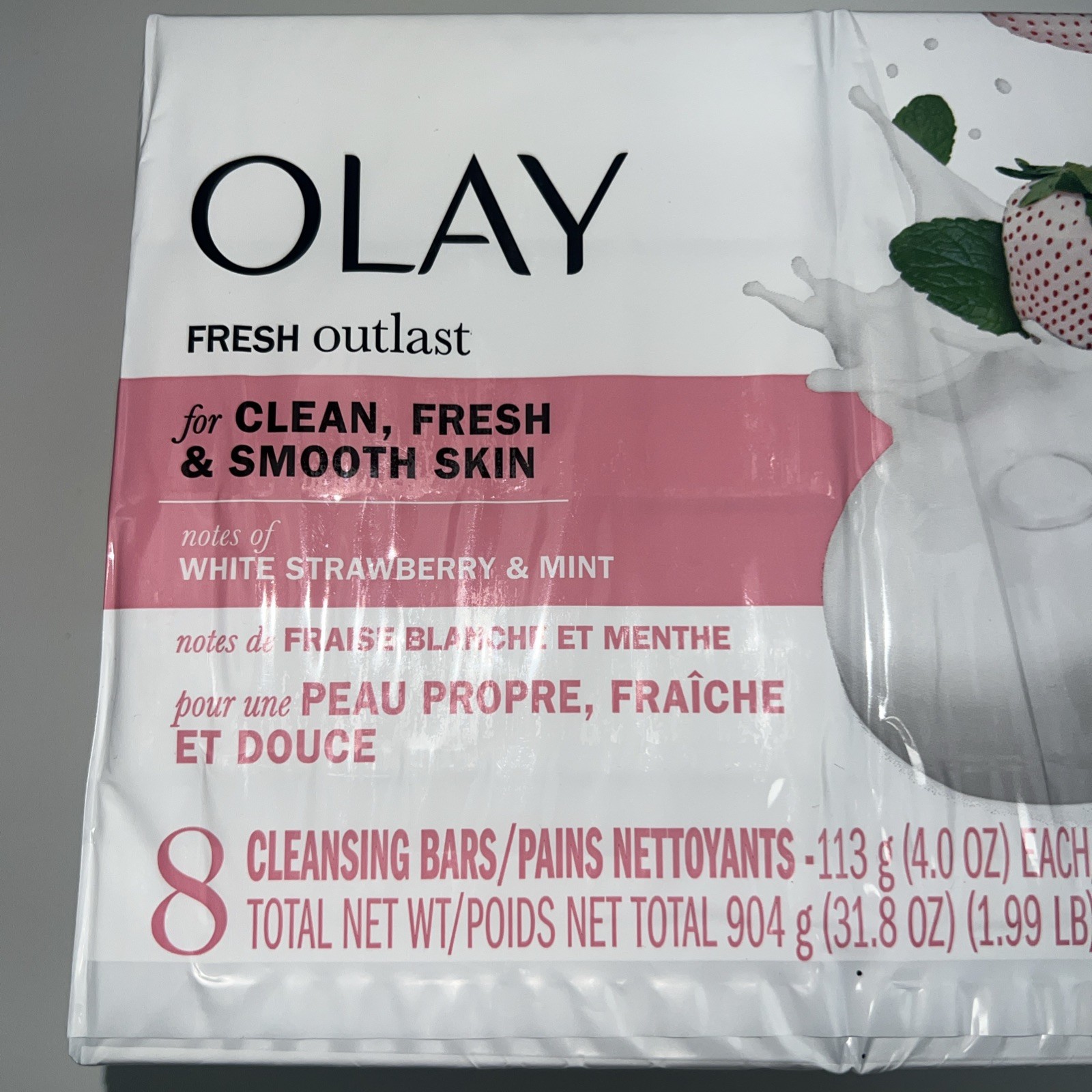 Olay Fresh Outlast White Strawberry & Mint Soap Bars 8 Ct Cleansing