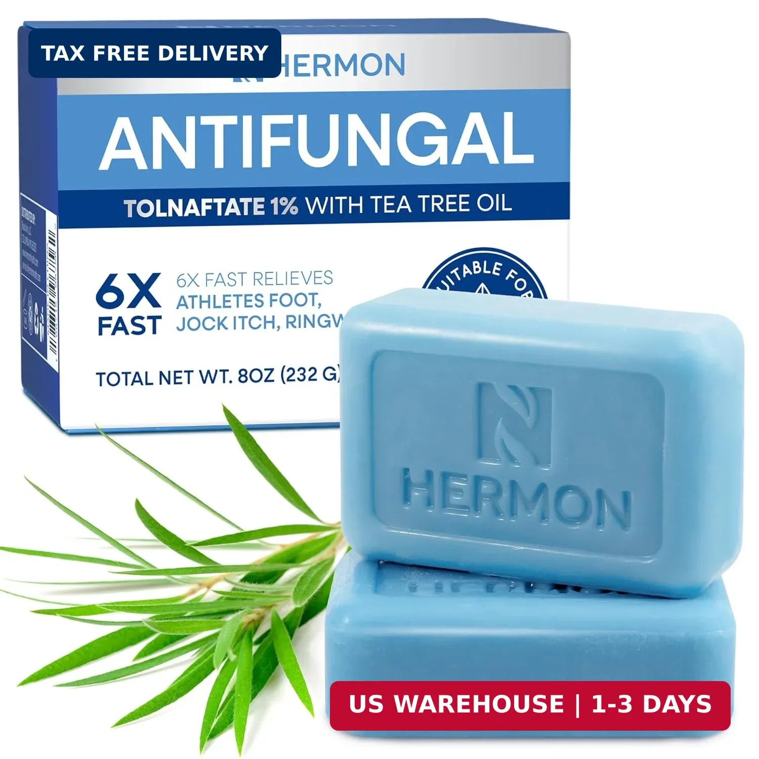 Tea Tree Oil Antifungal Soap Bar 1-Pack 2 Bars Jock Itch Athlete Foot Face Wash