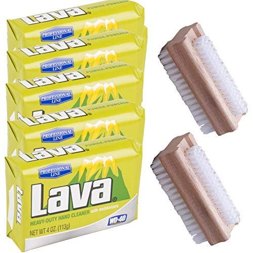 Lava Soap Bar Pumice Professional 5 Bars – 4 OZ ea 2 Wooden Nail Brushes