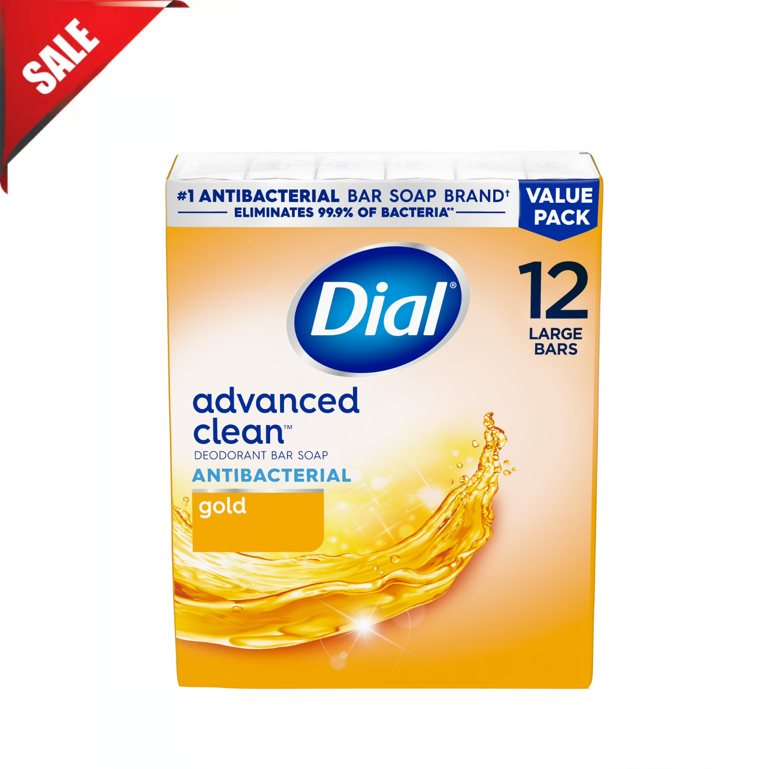 New Dial Antibacterial Deodorant Bar Soap, Advanced Clean, Gold, 12 Bars, 4 oz