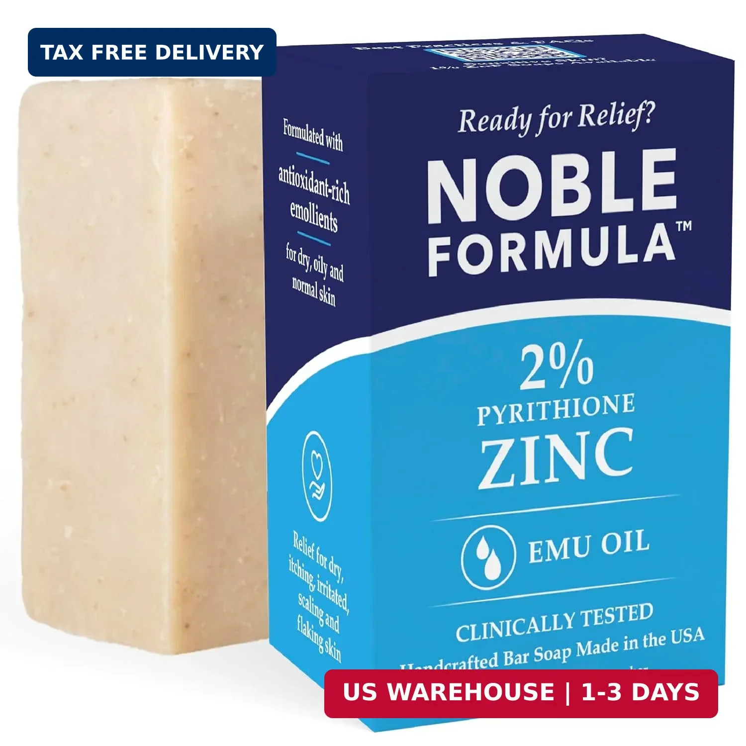 Noble Formula 2% Pyrithione Zinc Soap Bar with Emu Oil – Face, Body and Scalp