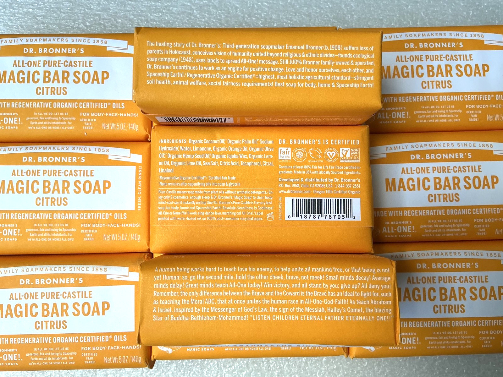 12 Pack Dr Bronner’s All-One Hemp CITRUS Pure Castile Bar Soap Organic