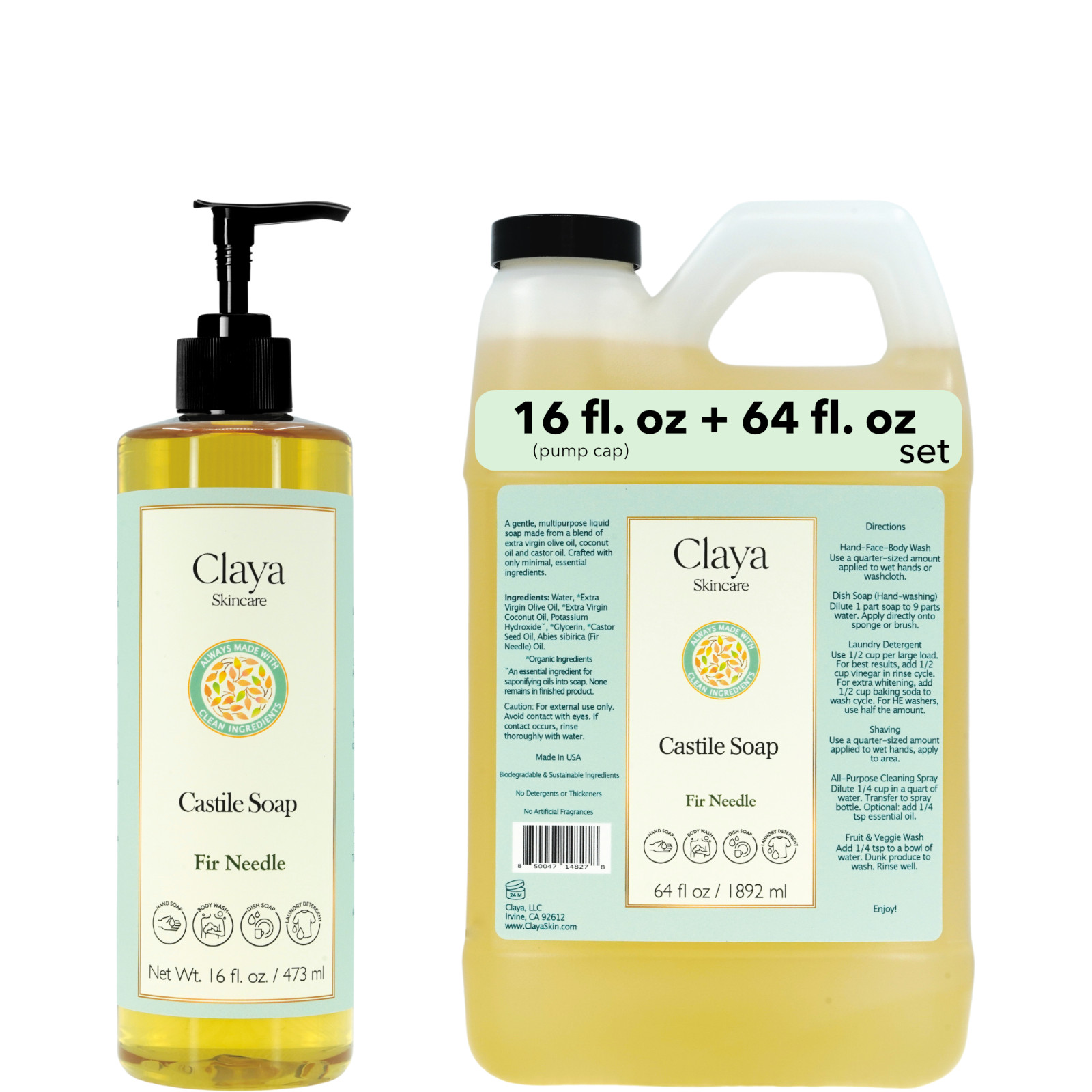 Fir Needle Liquid Castile Soap Set – Organic Ingredients, Gentle for skin