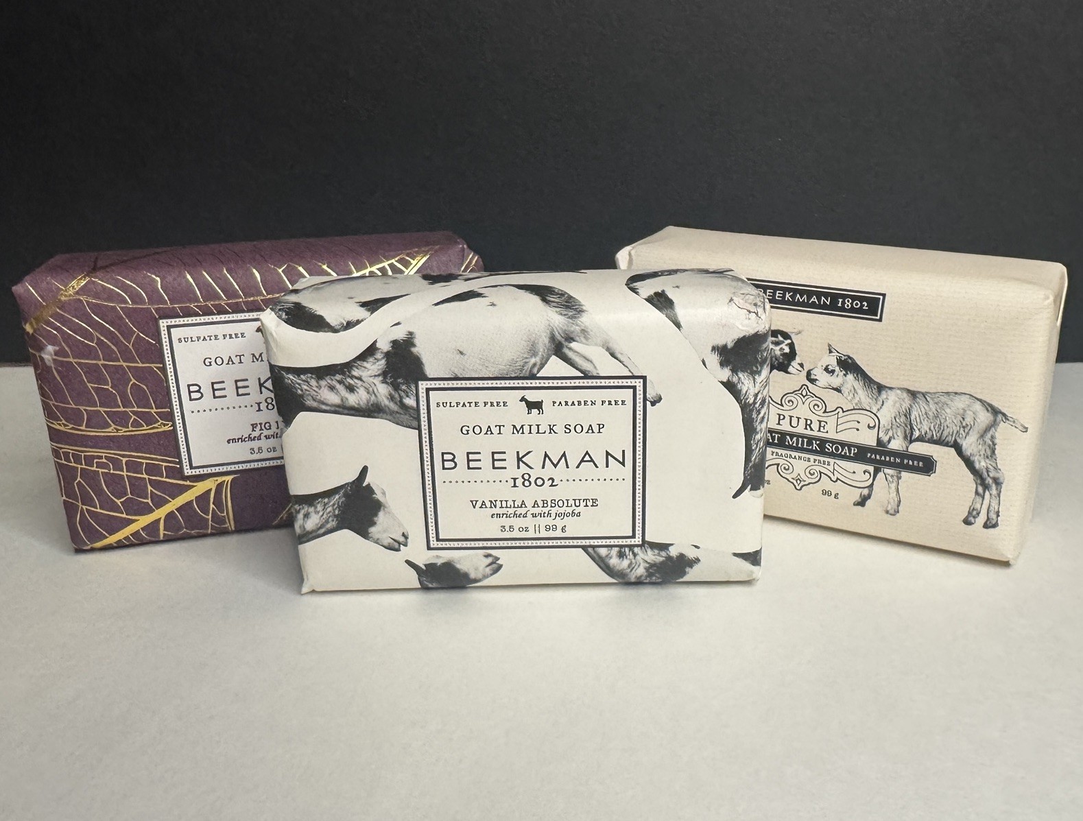 Beekman 1802 Goat Milk 3 Bars Soap VANILLA ABSOLUTE, FIG LEAF, FRAGRANCE FREE