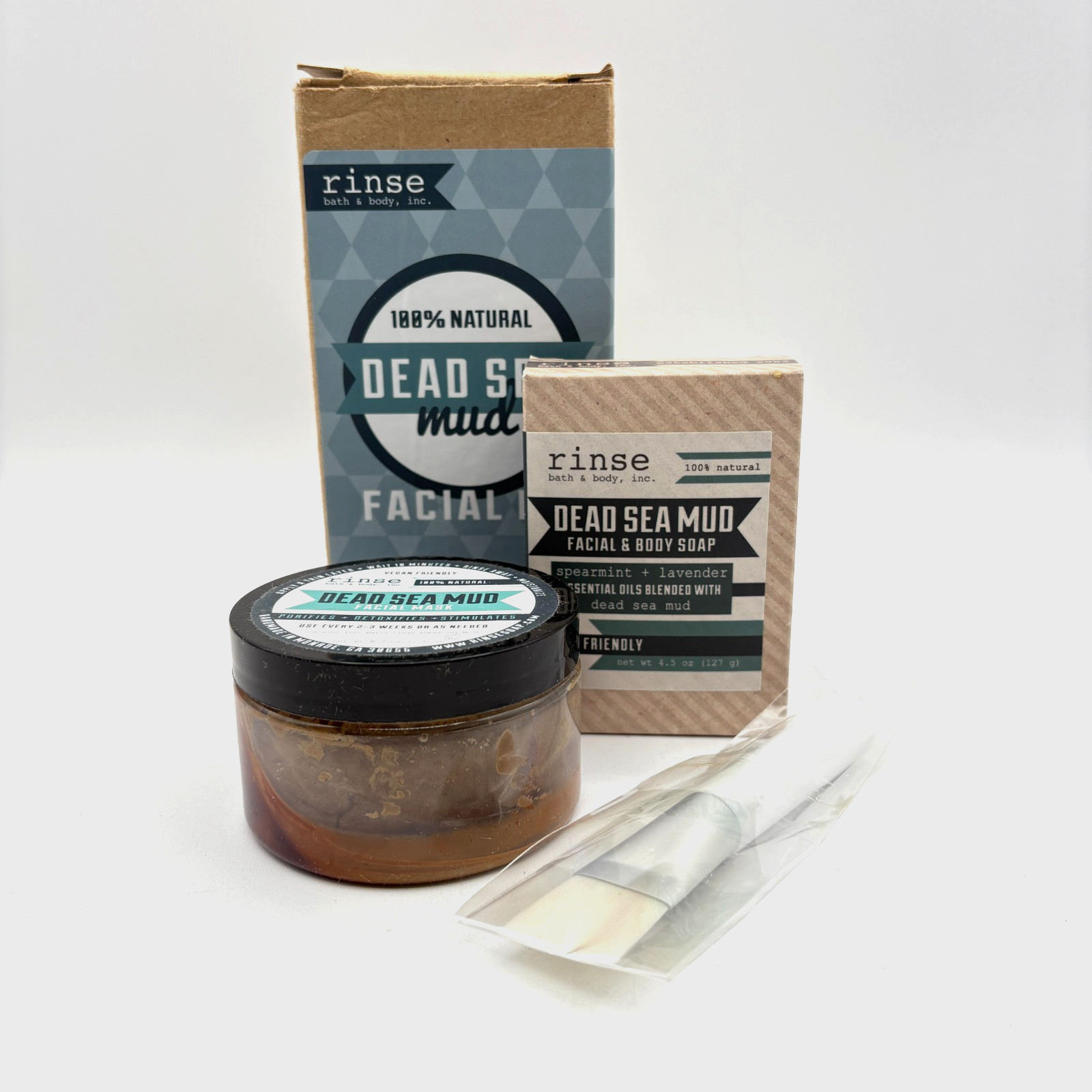 Rinse Bath & Body Dead Sea Mud Facial Kit Soap, Mask, Application Brush