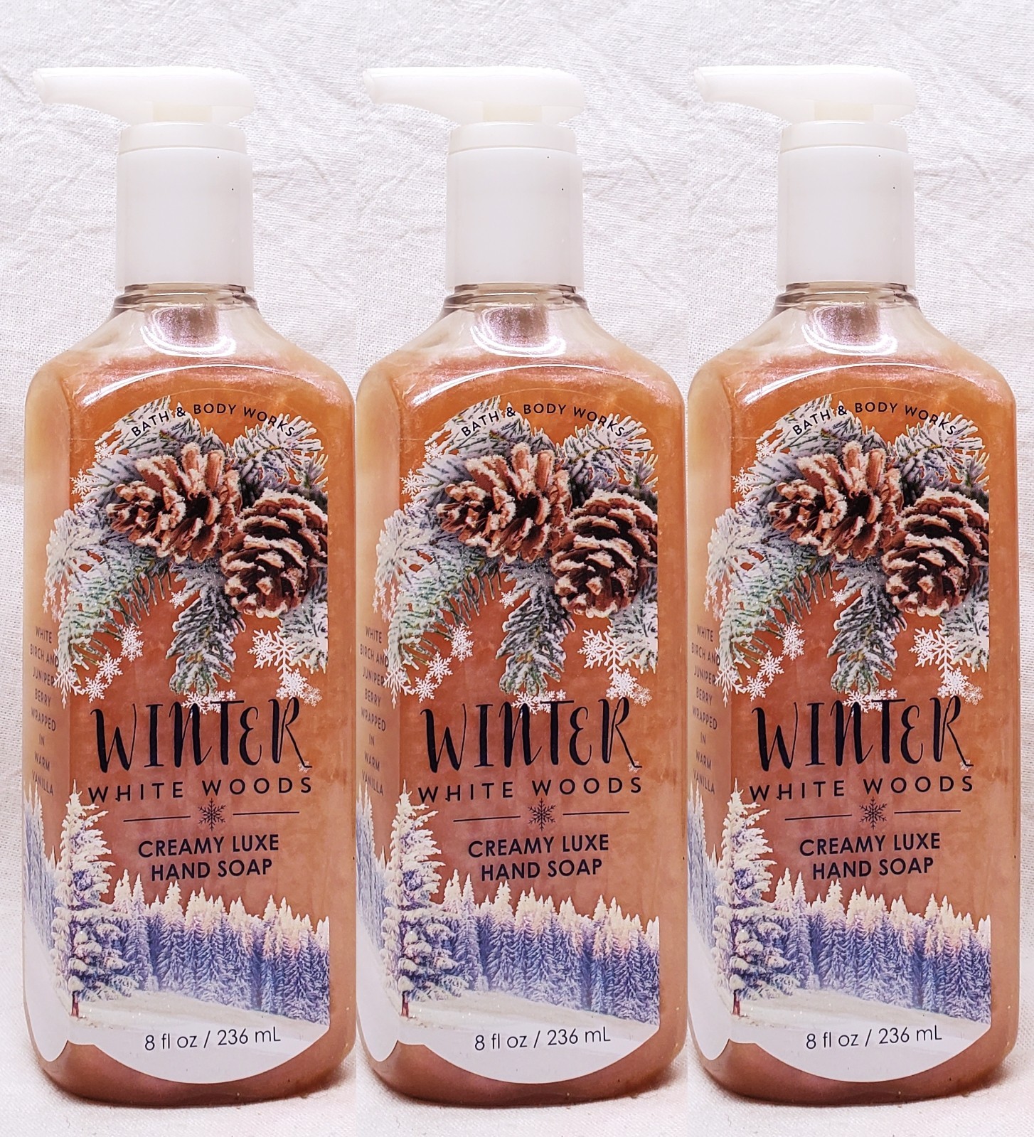 3 Bath & Body Works WINTER WHITE WOODS Cleansing Gel Hand Soap