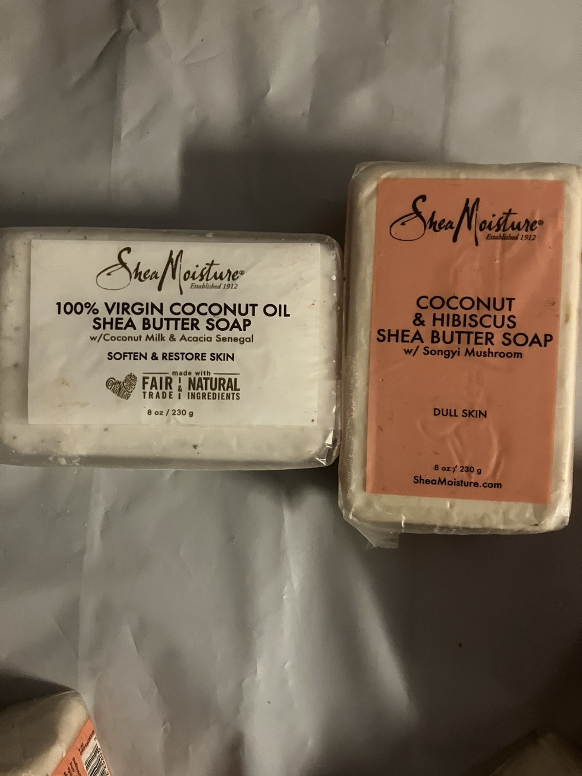 Lot of 4 Shea Moisture BAR SOAPS*8 oz.*MIXED LOT*100% Virgin & Coconut Hibiscus