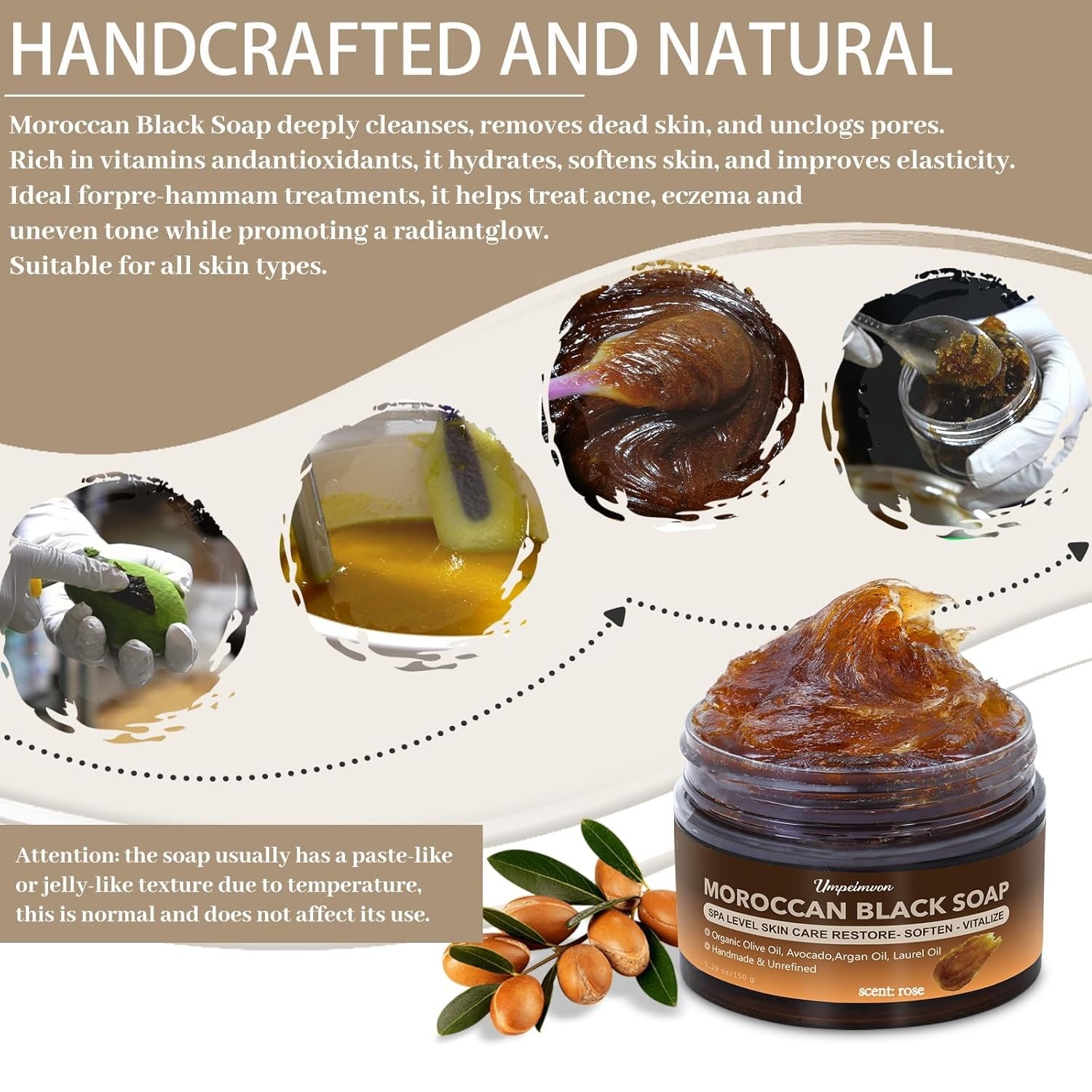 2 PCS Moroccan Black Soap with Argan and Rose Oil, SPA Level Handmade Black Beld