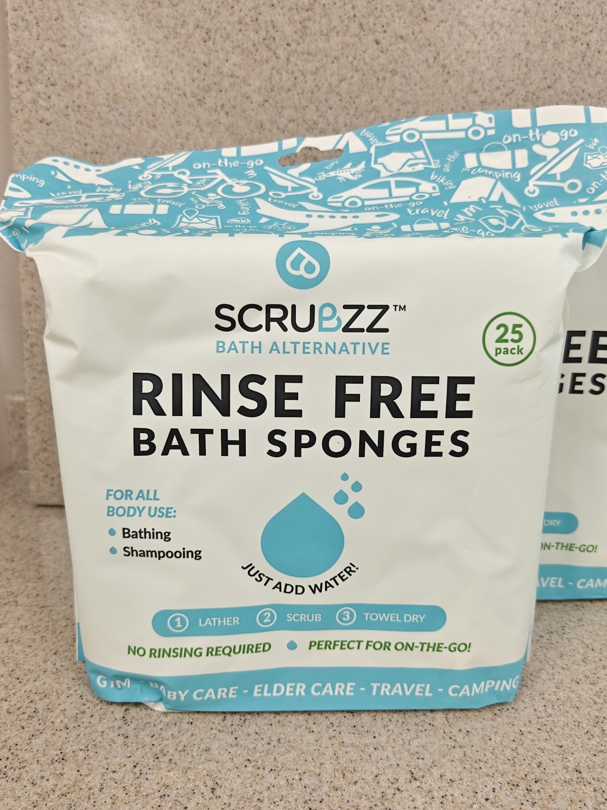 Lot of 2 Scrubzz Rinse Free Bath Sponges 25 Each Pack
