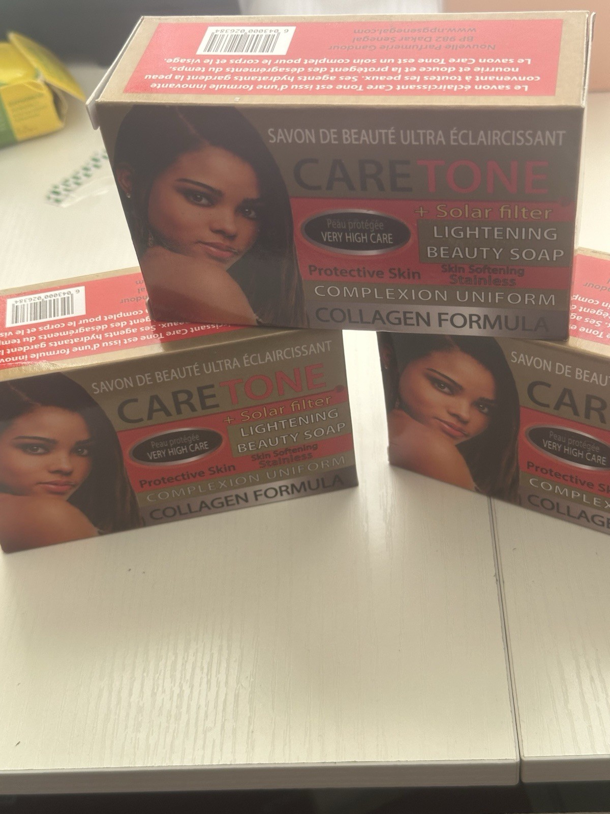 3 CARE TONE Lightening Beauty Soap Bar, Collagen Formula + Solar Filter, Body