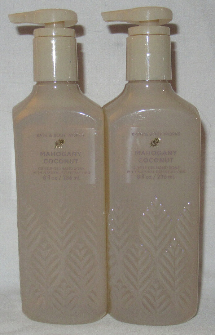 Bath & Body Works Gentle Gel Hand Soap Lot Set 2 MAHOGANY COCONUT w/ essen. oils