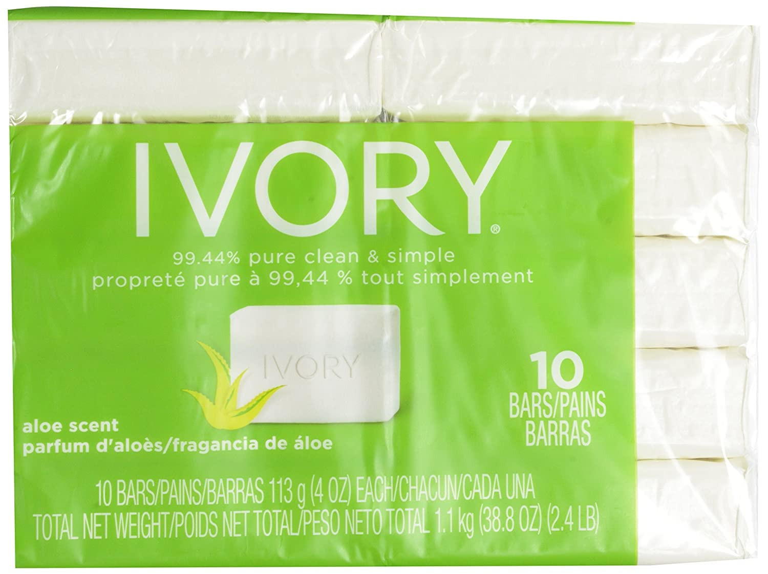 Bar Soap, Bath Size, Aloe, 10 Count (Pack of 2)