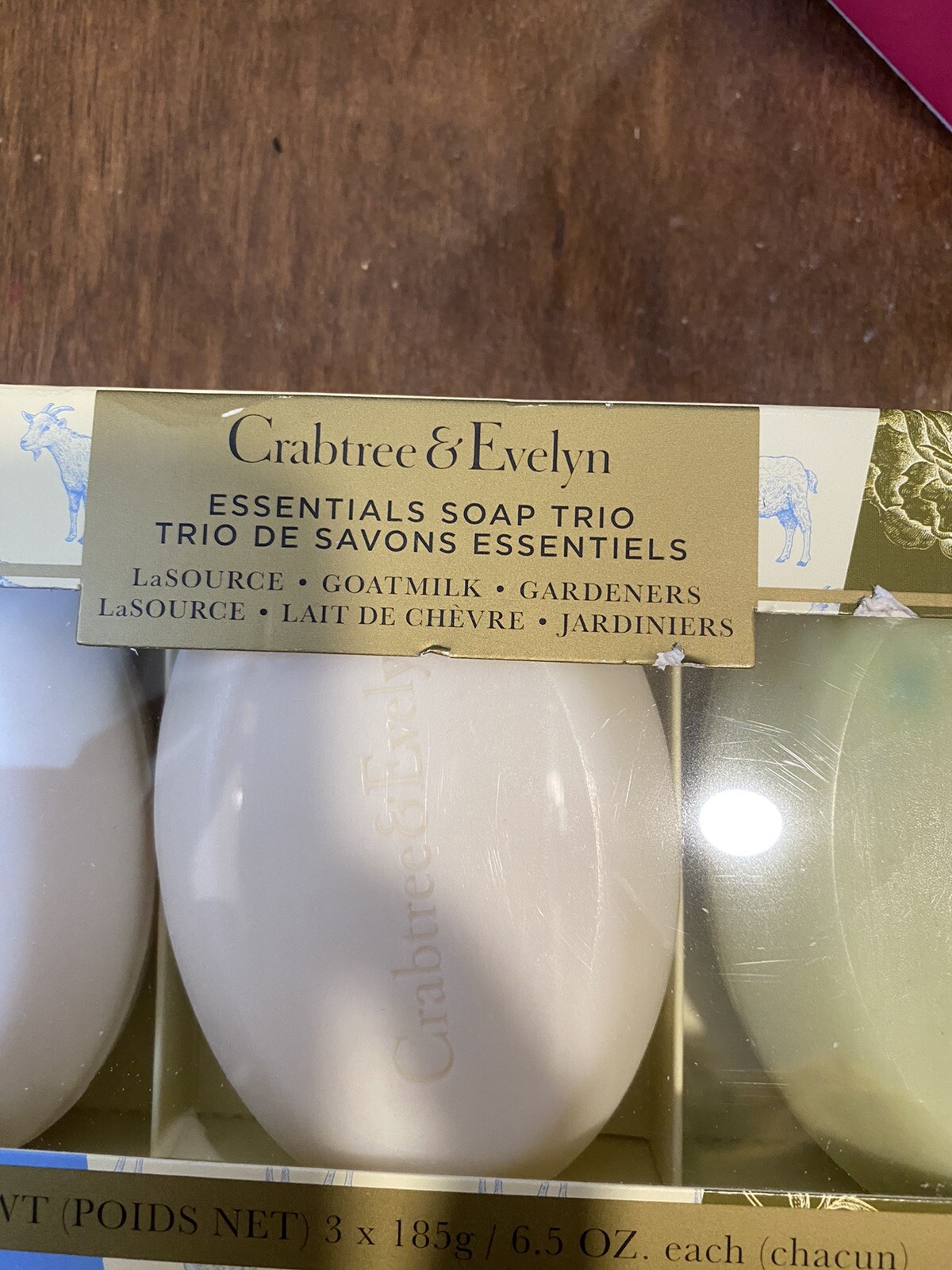 CRABTREE & EVELYN ESSENTIALS SOAP TRIO LA SOURCE – GOATMILK – GARDENERS 6.5oz EA