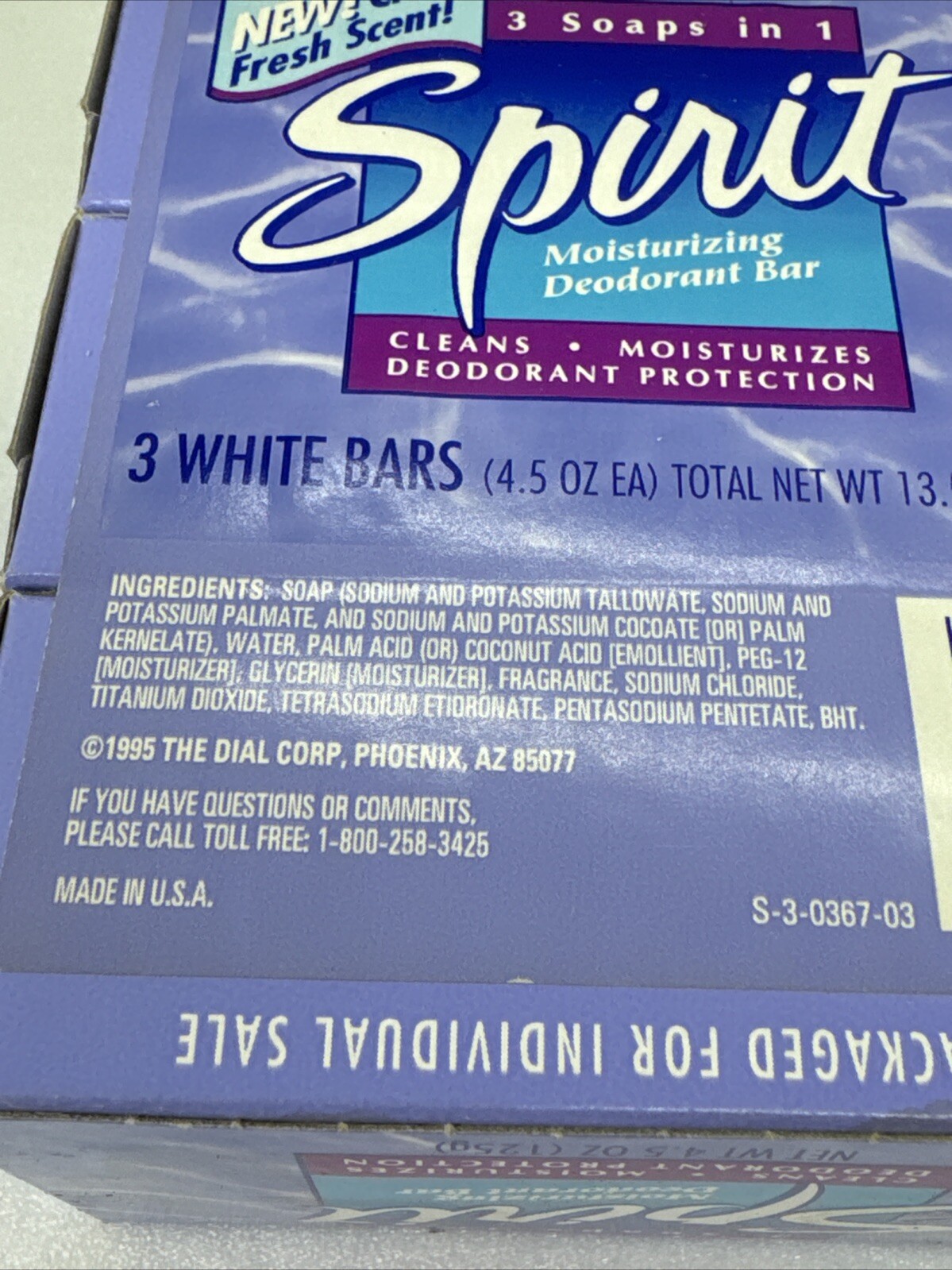 Vintage 1995 SPIRIT Bar Soap 3-Pack DIAL Corp Purple Packaging “3 Soaps In 1”