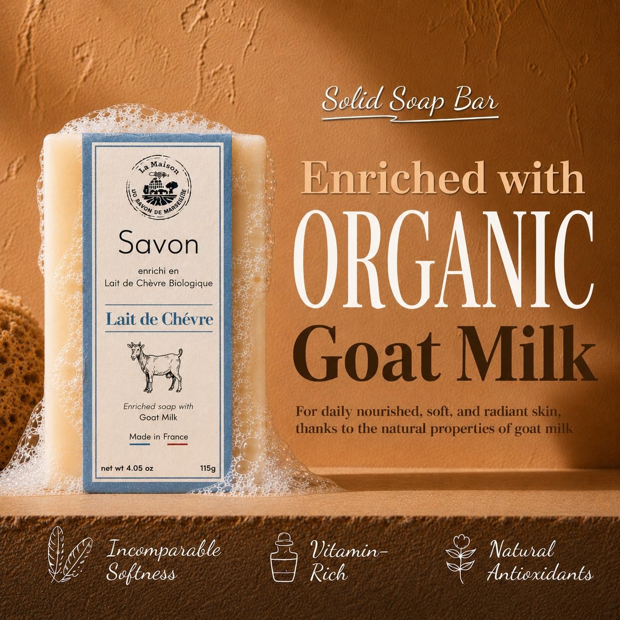 La Maison du Savon Goat Milk Soap Bar Duo for Hands & Body, 2 x 4.06 oz