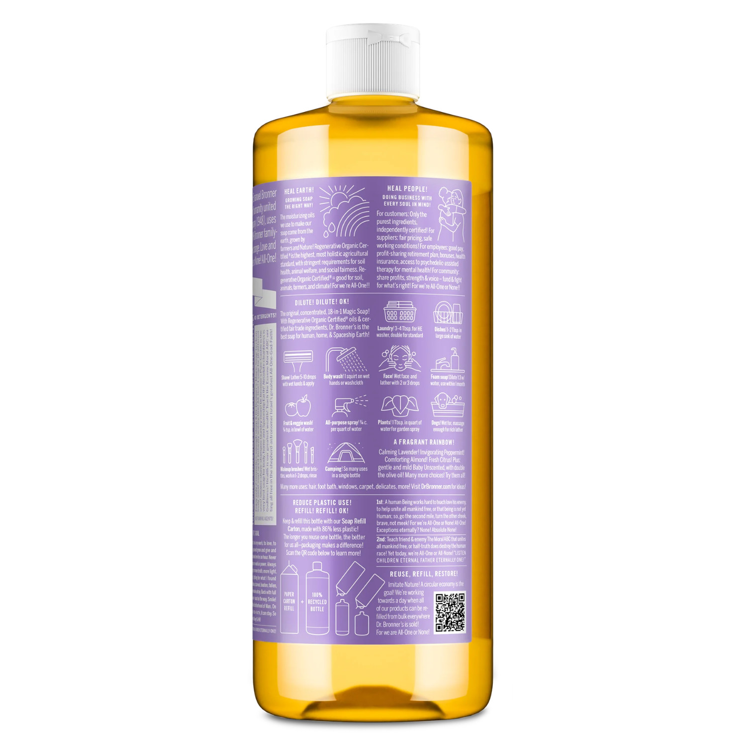 (2 Pack) Dr. Bronner’s Pure-Castile Liquid Magic Soap Lavender, 32.0 fl oz