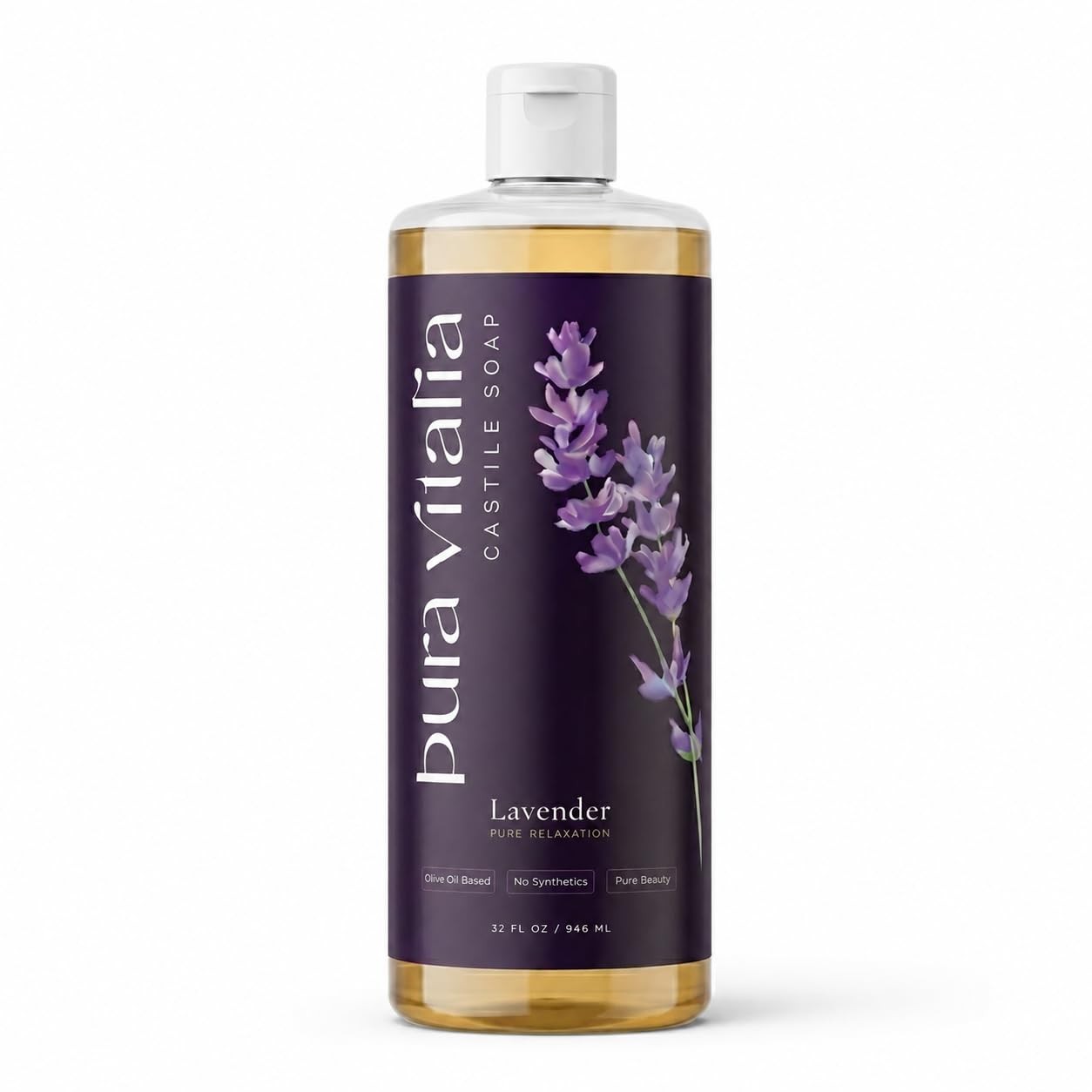 Pura Vitalia Lavender Organic Castile Soap Body Wash | 32 Fl Oz (Pack of 1)