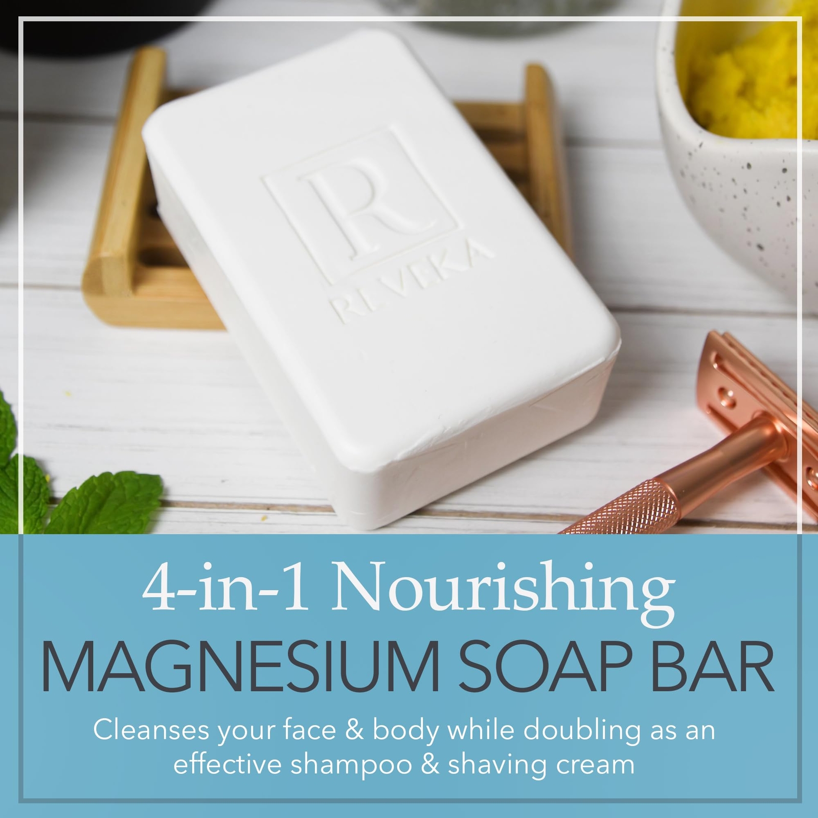 MAGNESIUM SOAP Bar for Face Body Hair Shaving 7oz 4 Pack REVEKA SKINCARE