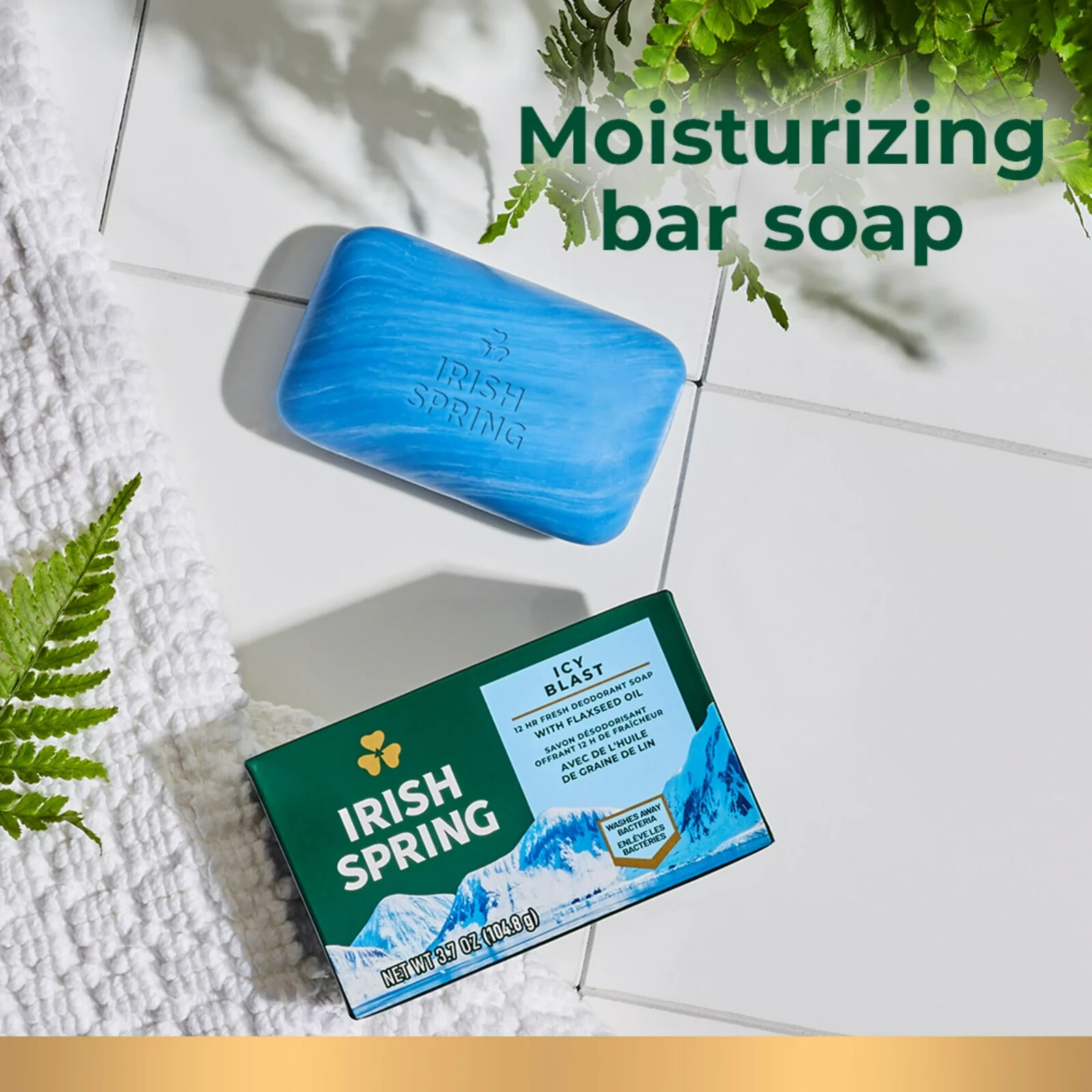 4-Pack Irish Spring Deodorant Bar Soap, Icy Blast, 3.75oz Each (12 Bars Total)