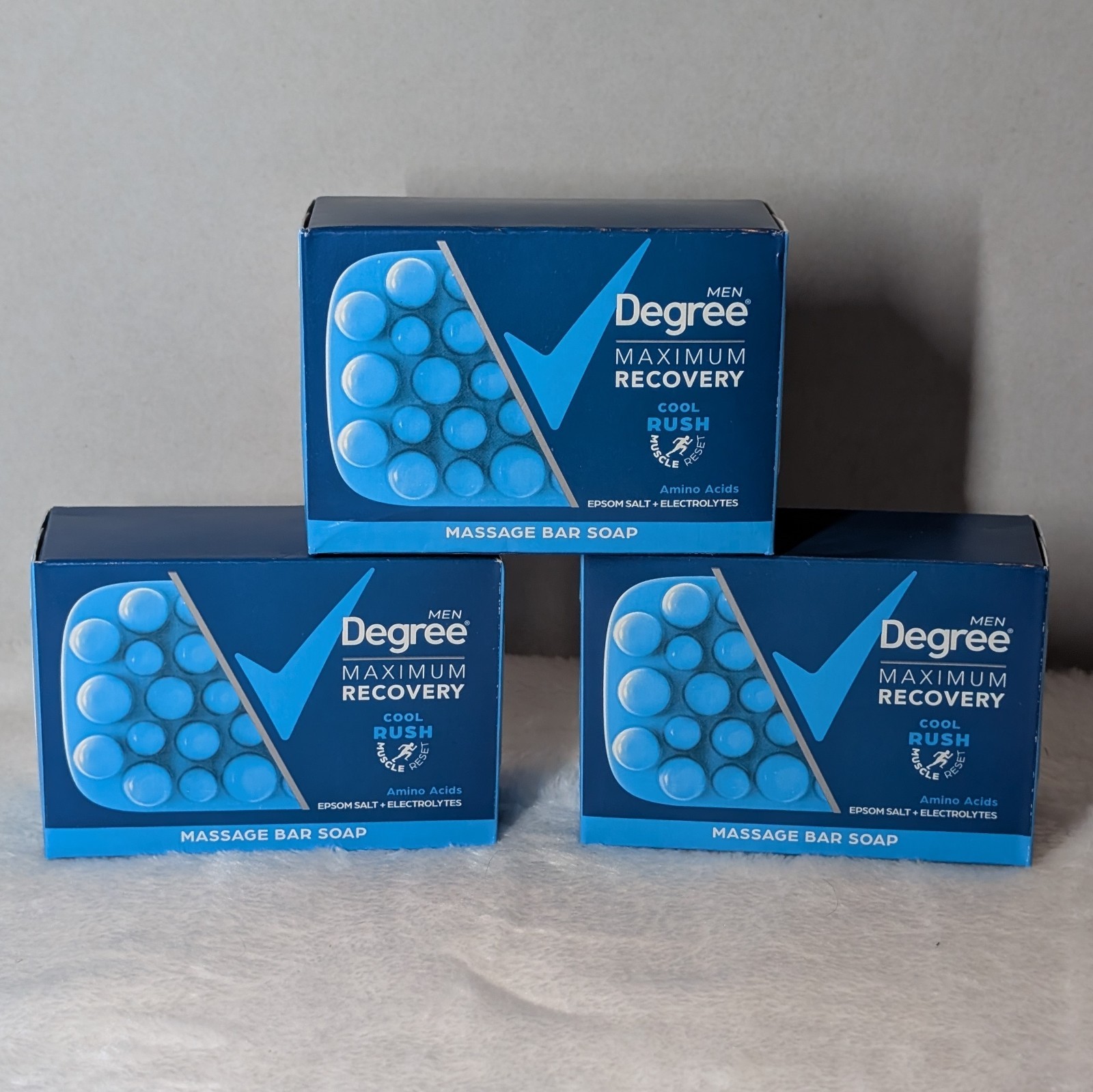 Degree Maximum Recovery Cool Rush Mens 3x Bar Soap Body Epsom Salt Electrolytes