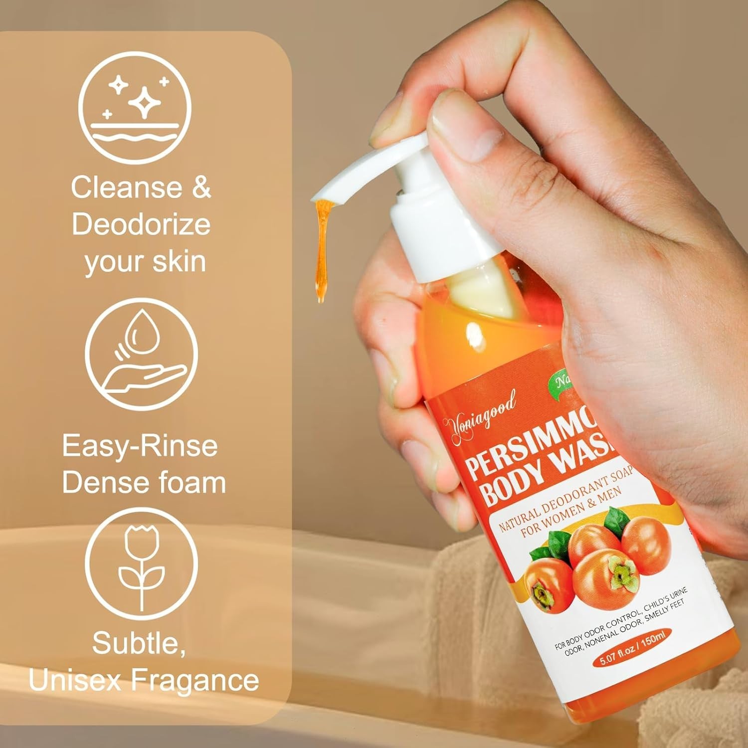 2 PCS Persimmon Body Wash for Strong Odor Control, Natural Persimmon Soap Bar…