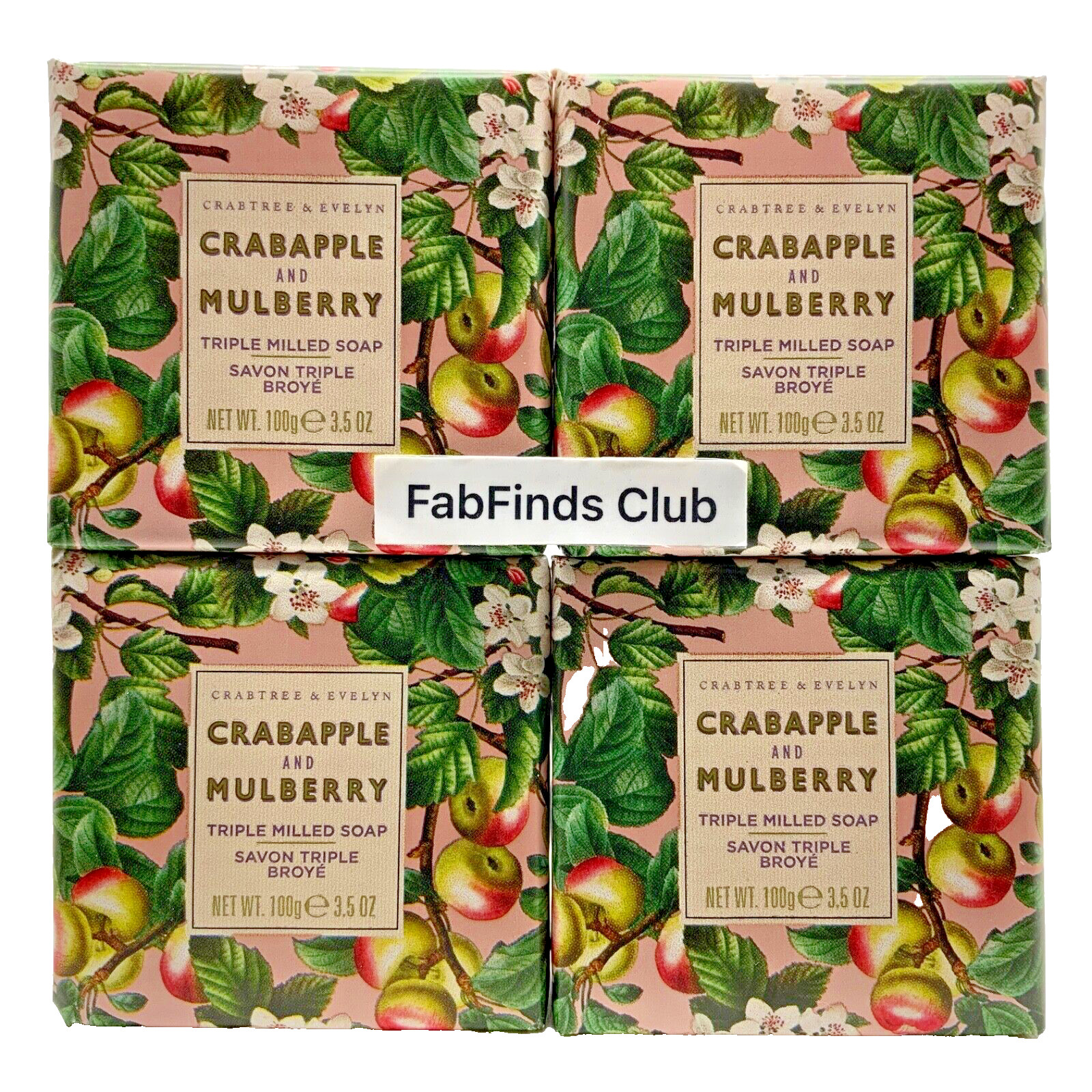 Crabtree & Evelyn Bar Soap Crabapple Mulberry Triple Milled 4×3.5oz